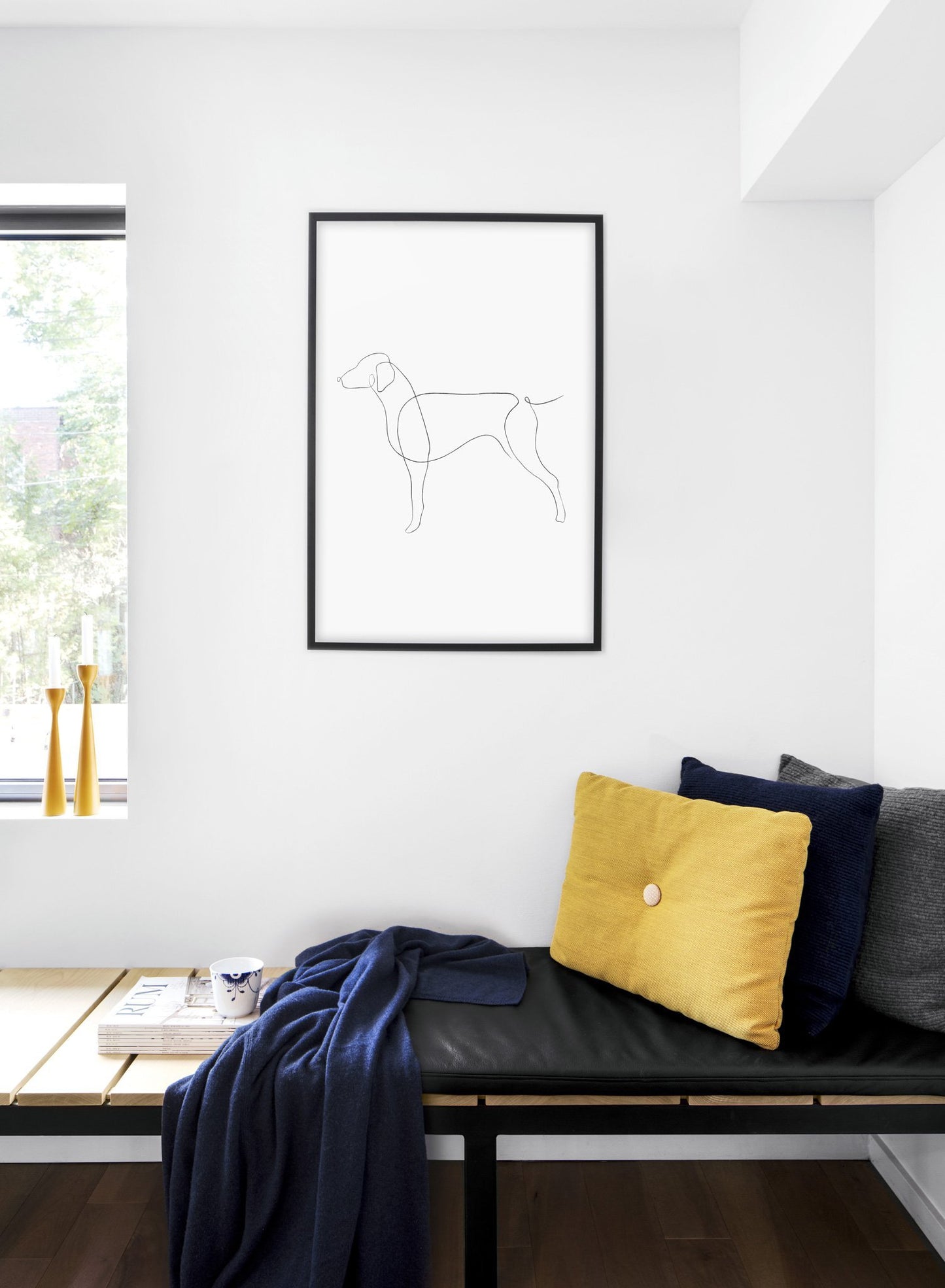 Modern minimalist poster by Opposite Wall with abstract illustration of dog line art - Bedroom