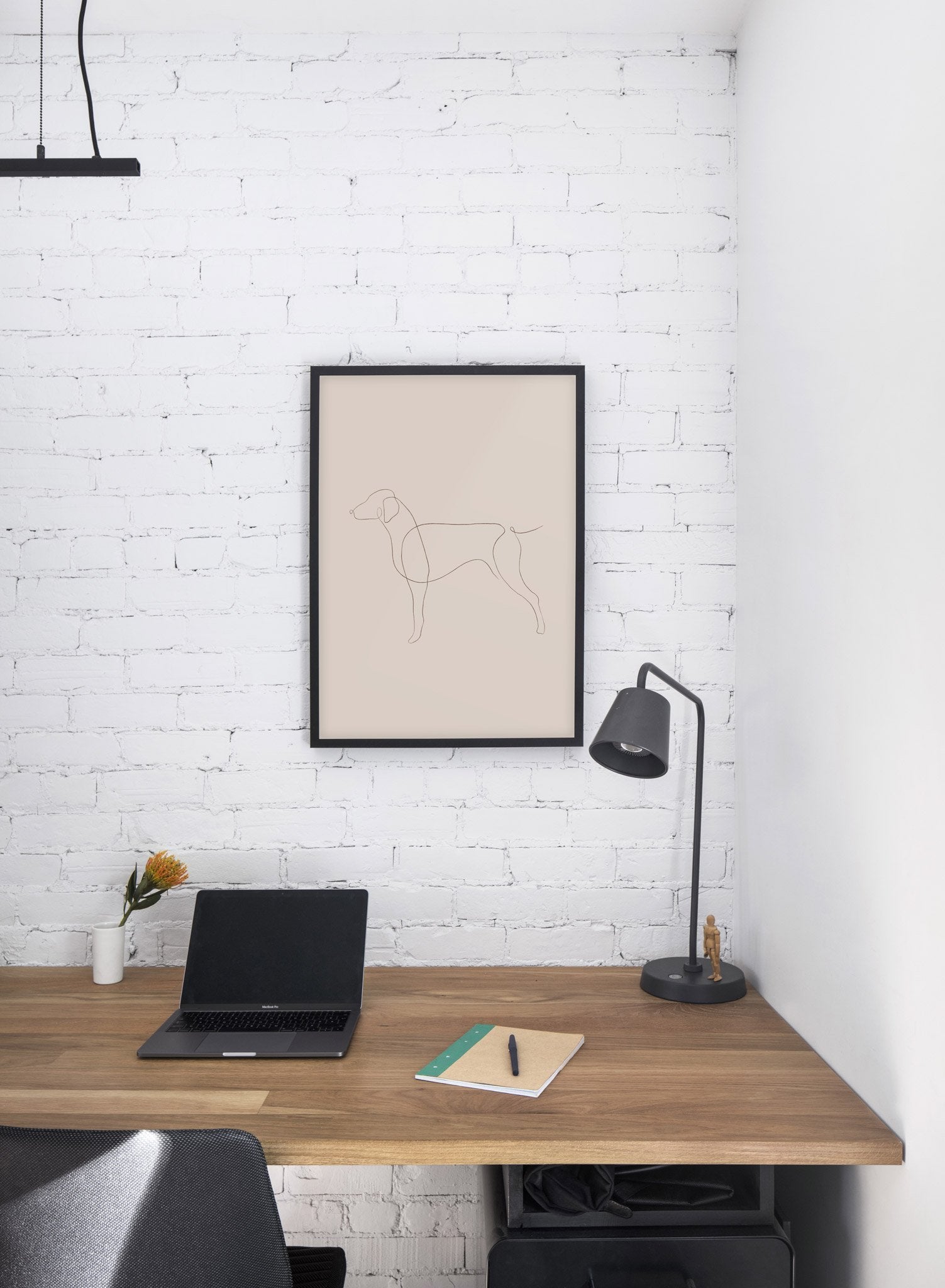 Modern minimalist poster by Opposite Wall with abstract illustration of dog line art with beige bacground - Office Desk