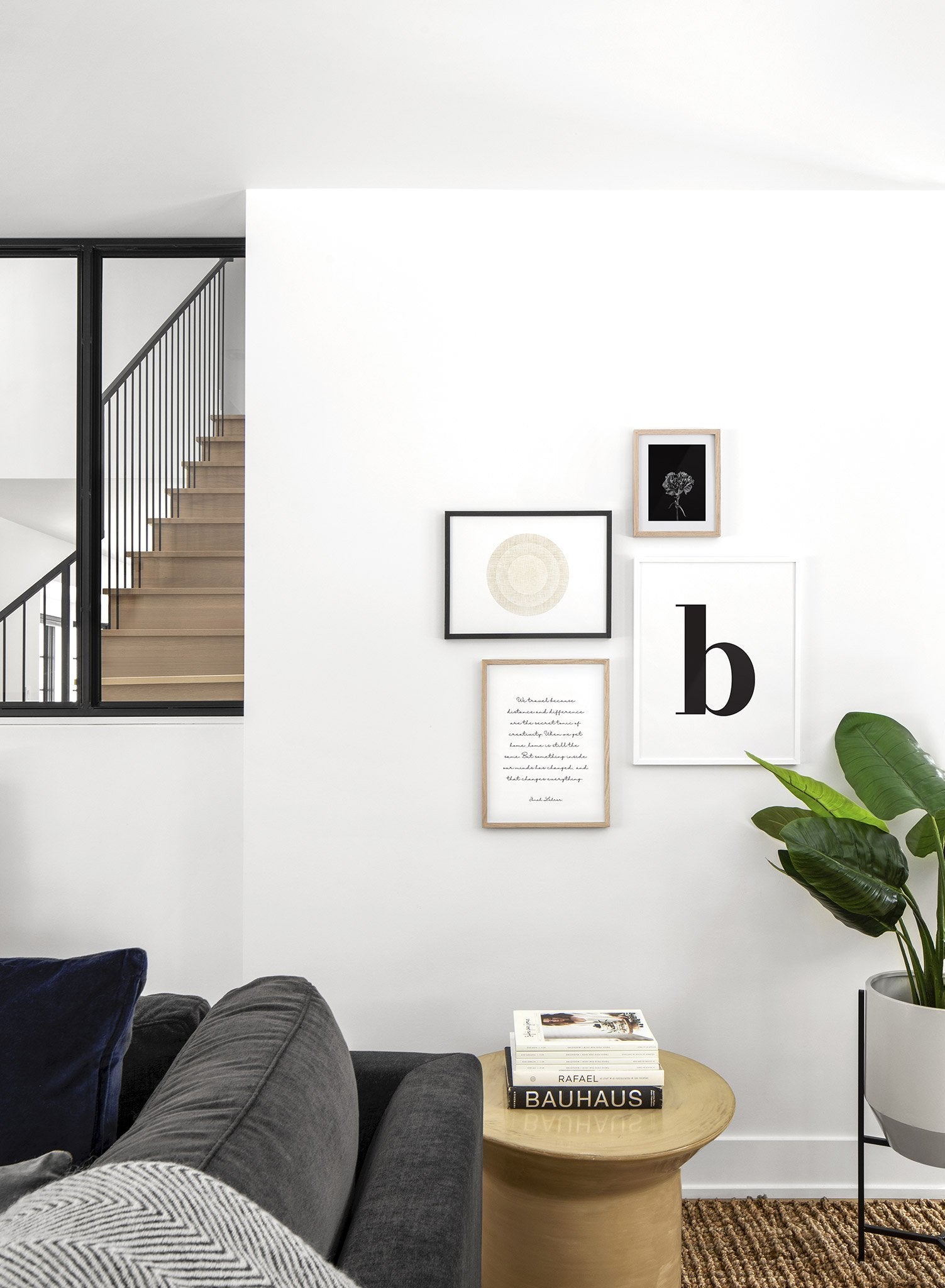 Scandinavian poster by Opposite Wall with black and white graphic typography design of lowercase letter B - Living Room - Gallery Wall Quad