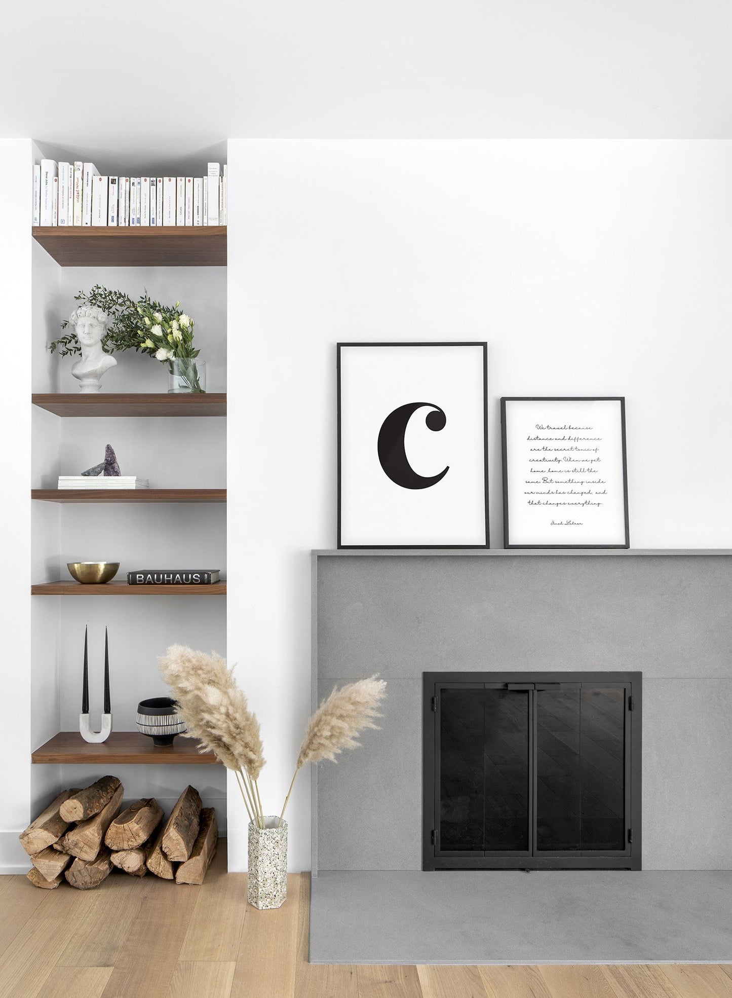 Scandinavian poster by Opposite Wall with black and white graphic typography design of lowercase letter C - Living Room - Poster Duo