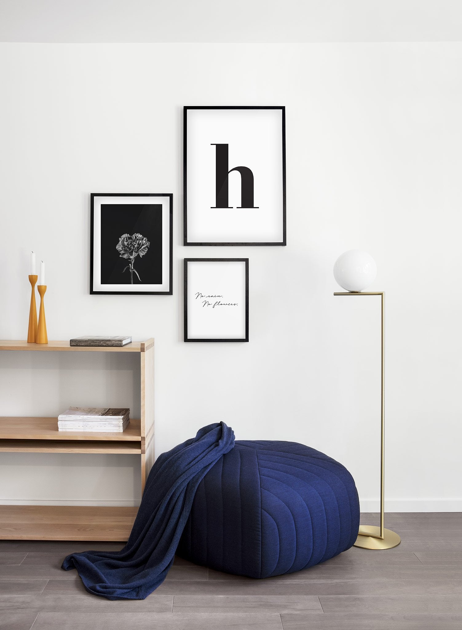 Scandinavian poster by Opposite Wall with black and white graphic typography design of lowercase letter H - Entryway - Trio