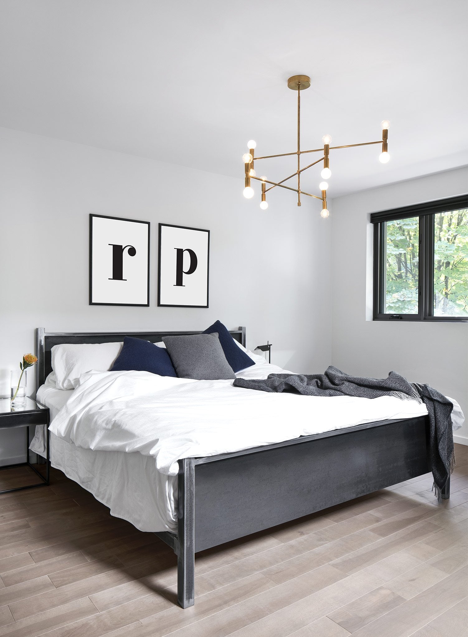 Scandinavian poster by Opposite Wall with black and white graphic typography design of lowercase letter R - Bedroom - Duo