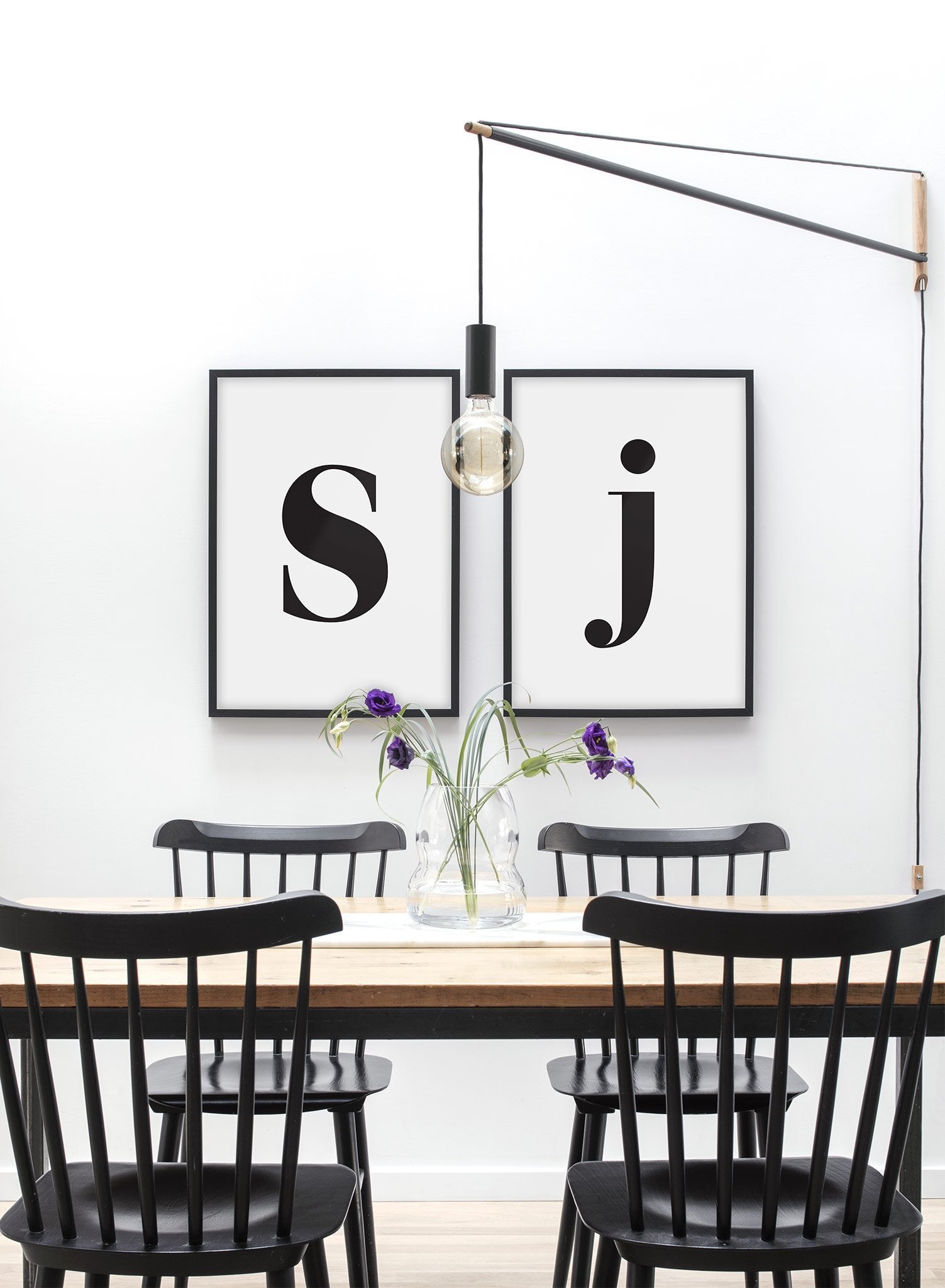 Scandinavian poster by Opposite Wall with black and white graphic typography design of lowercase letter J - Dining room - Duo