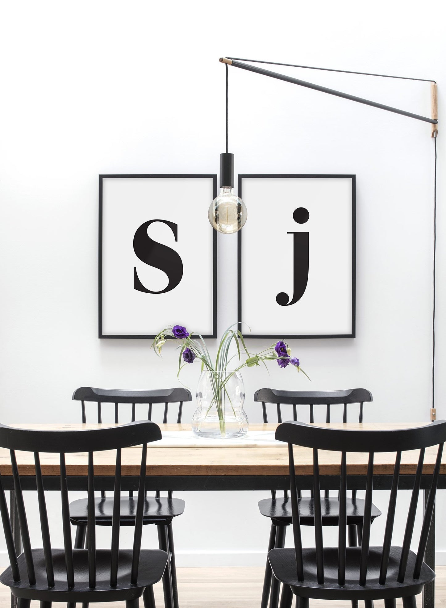 Scandinavian poster by Opposite Wall with black and white graphic typography design of lowercase letter S - Dining room - Duo