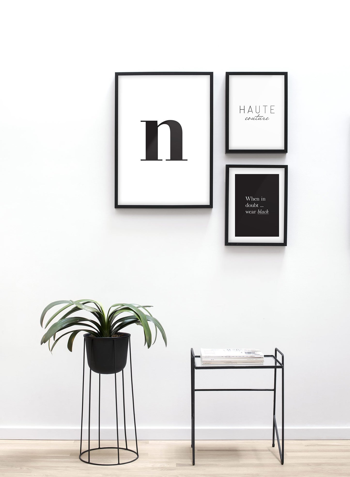 Scandinavian poster by Opposite Wall with black and white graphic typography design of lowercase letter N - Entryway - Poster Gallery Trio
