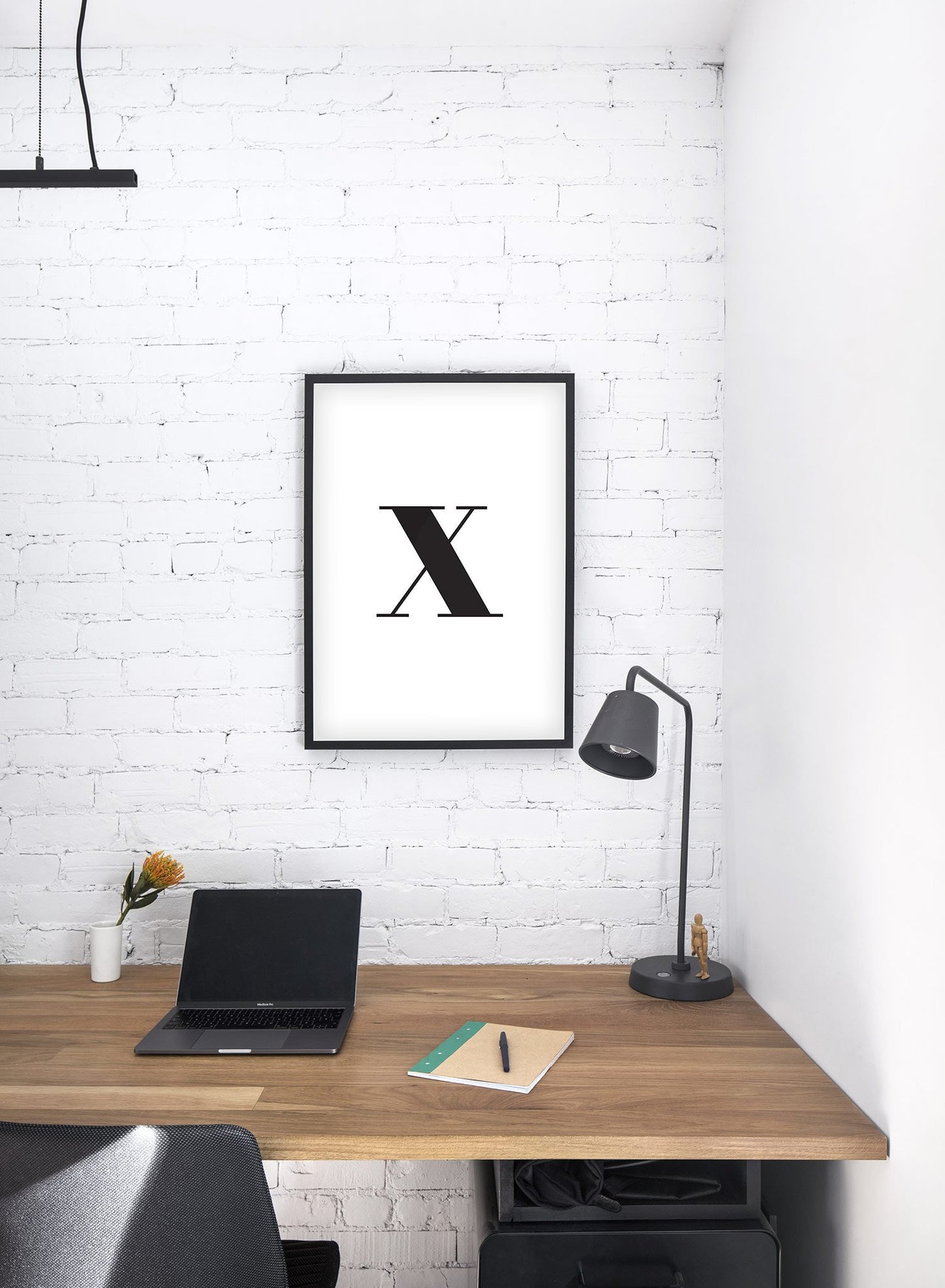 Scandinavian poster by Opposite Wall with black and white graphic typography design of lowercase letter X - Desk Office