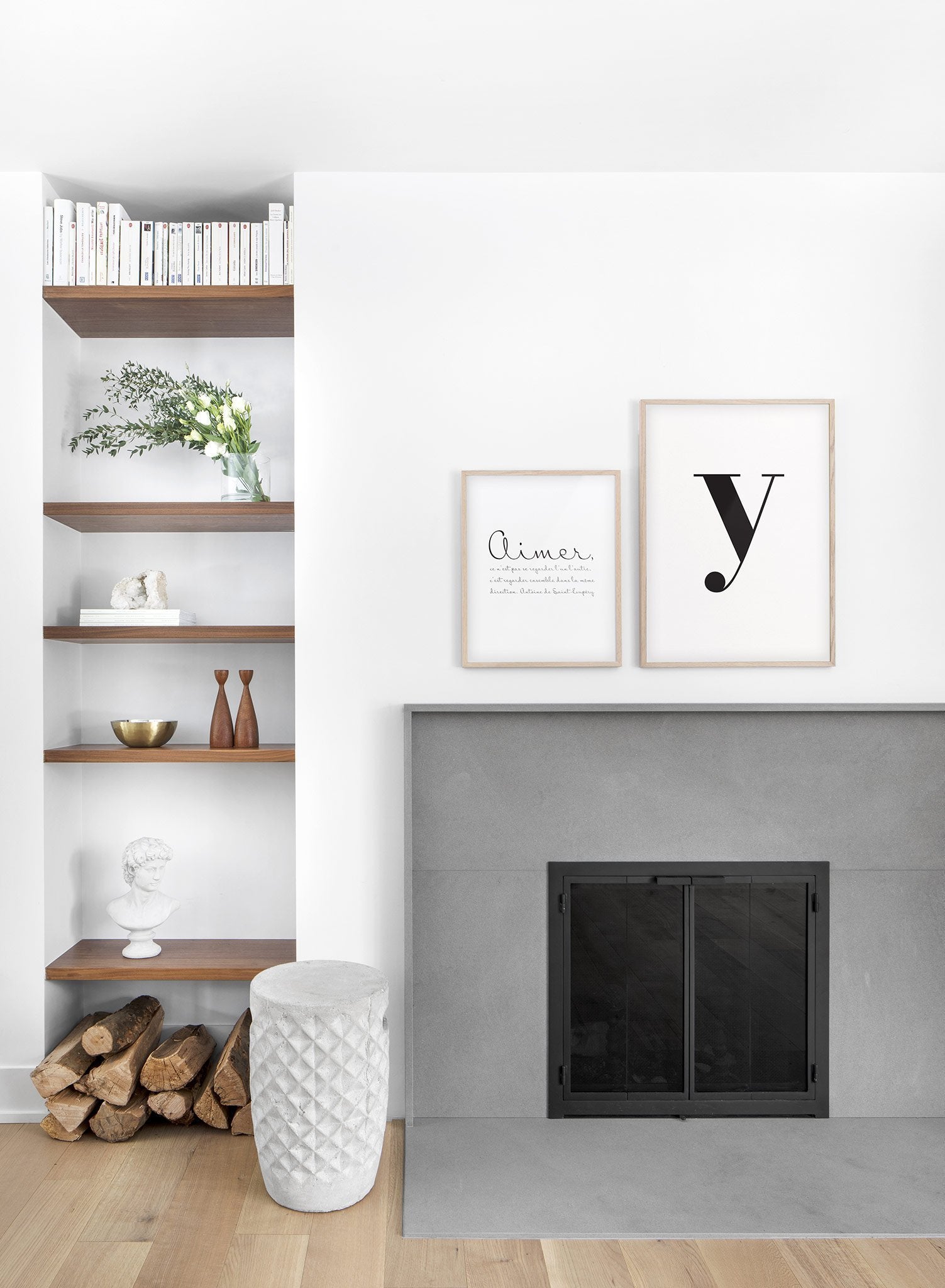 Scandinavian poster by Opposite Wall with black and white graphic typography design of lowercase letter Y - Living Room - Duo