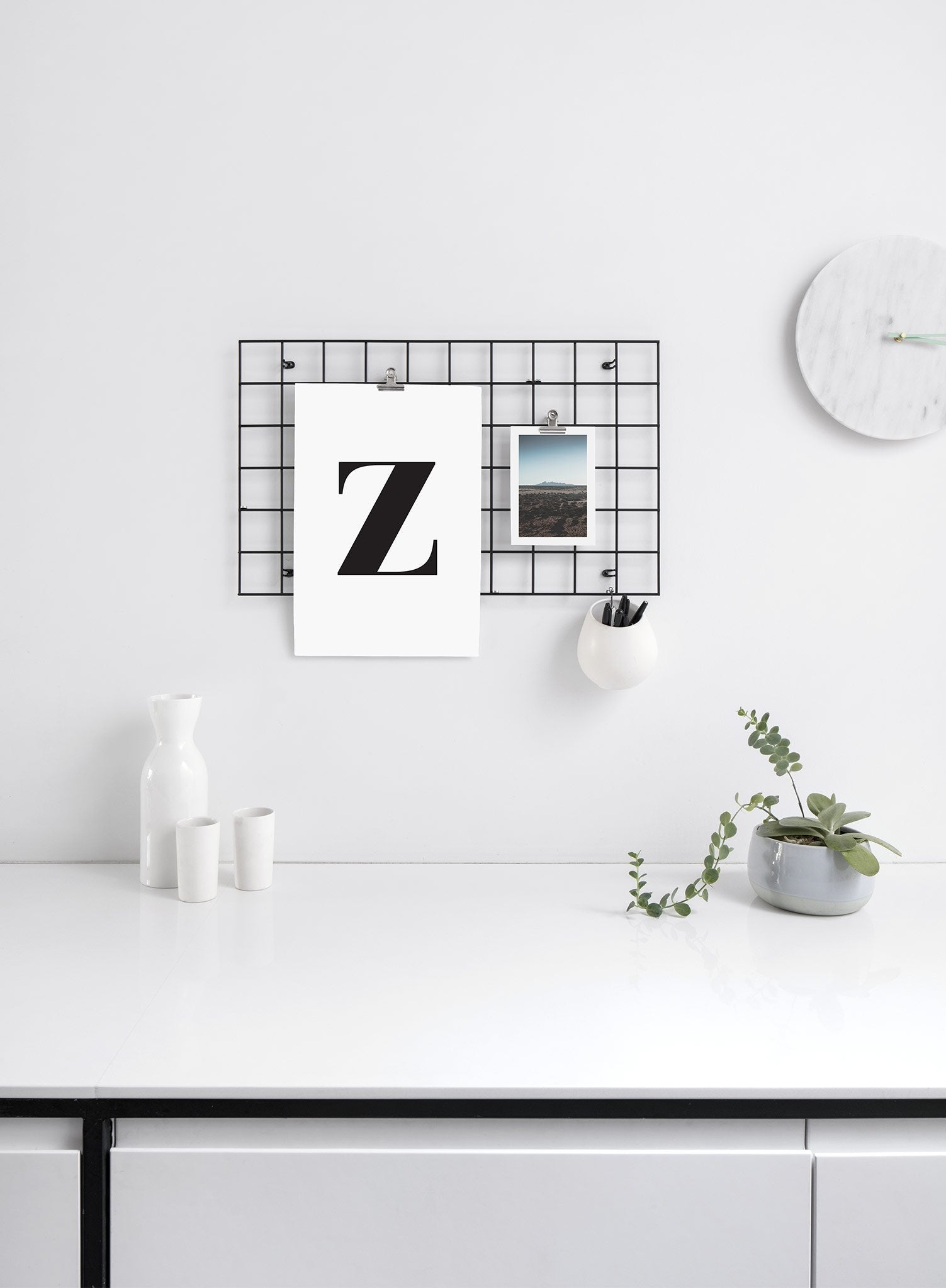 Scandinavian poster by Opposite Wall with black and white graphic typography design of lowercase letter Z - Office Desk - Duo