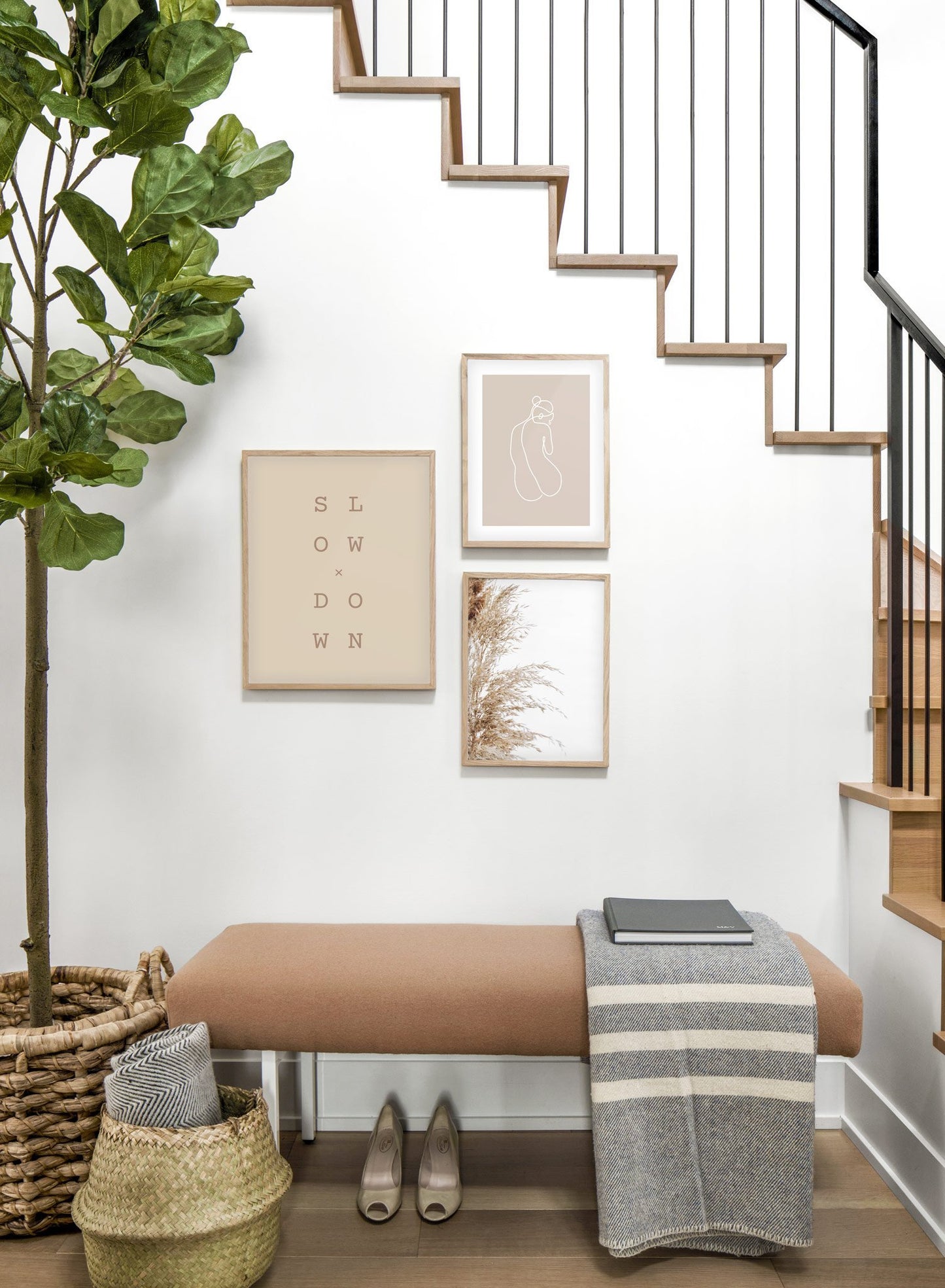 Modern minimalist poster by Opposite Wall with graphic typo Slow x Down design in beige - Trio - Entryway