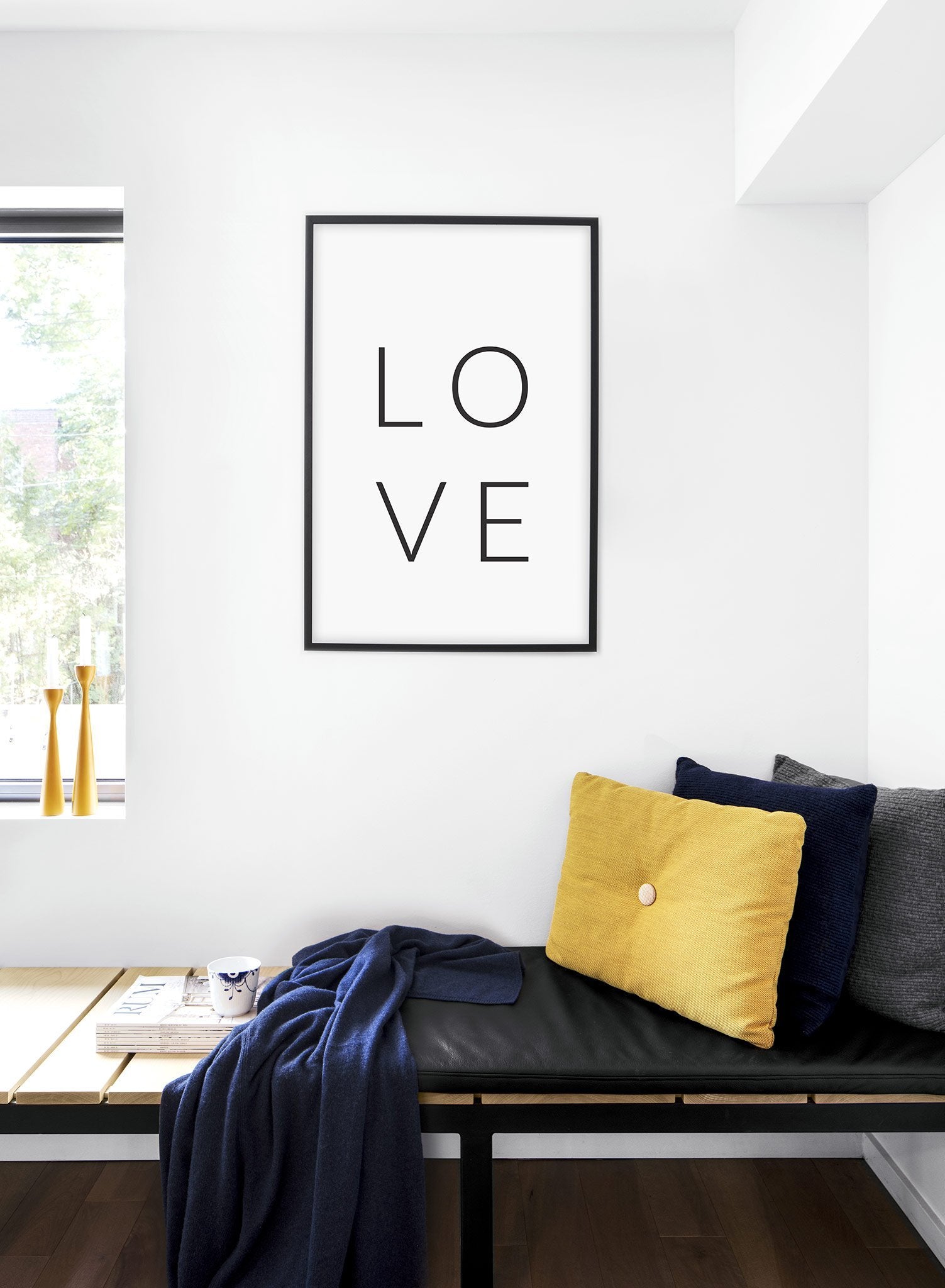 Scandinavian poster by Opposite Wall with black and white graphic typography design of Love text - Dining room