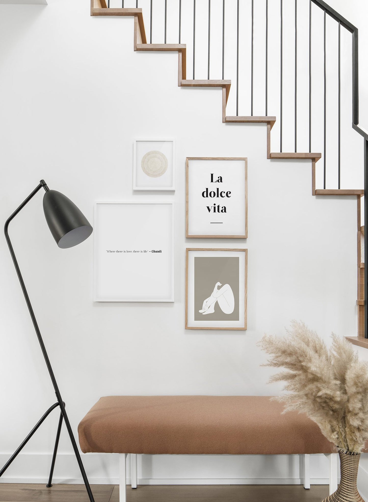 Scandinavian poster by Opposite Wall with black and white graphic typography design of Ghandi love quote - Entryway - Gallery Quad