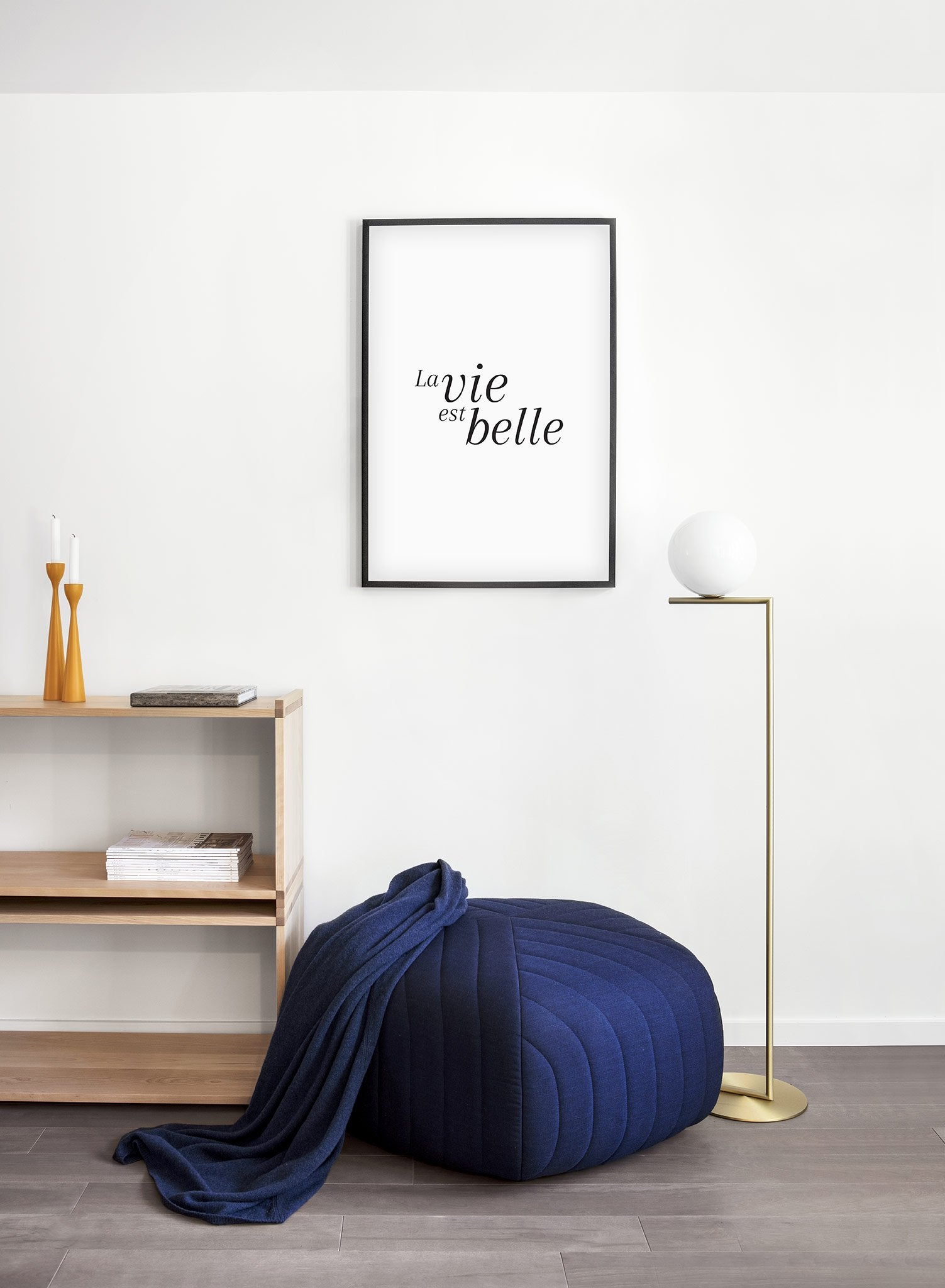 Scandinavian poster by Opposite Wall with black and white graphic typography design of La vie est belle - Entryway