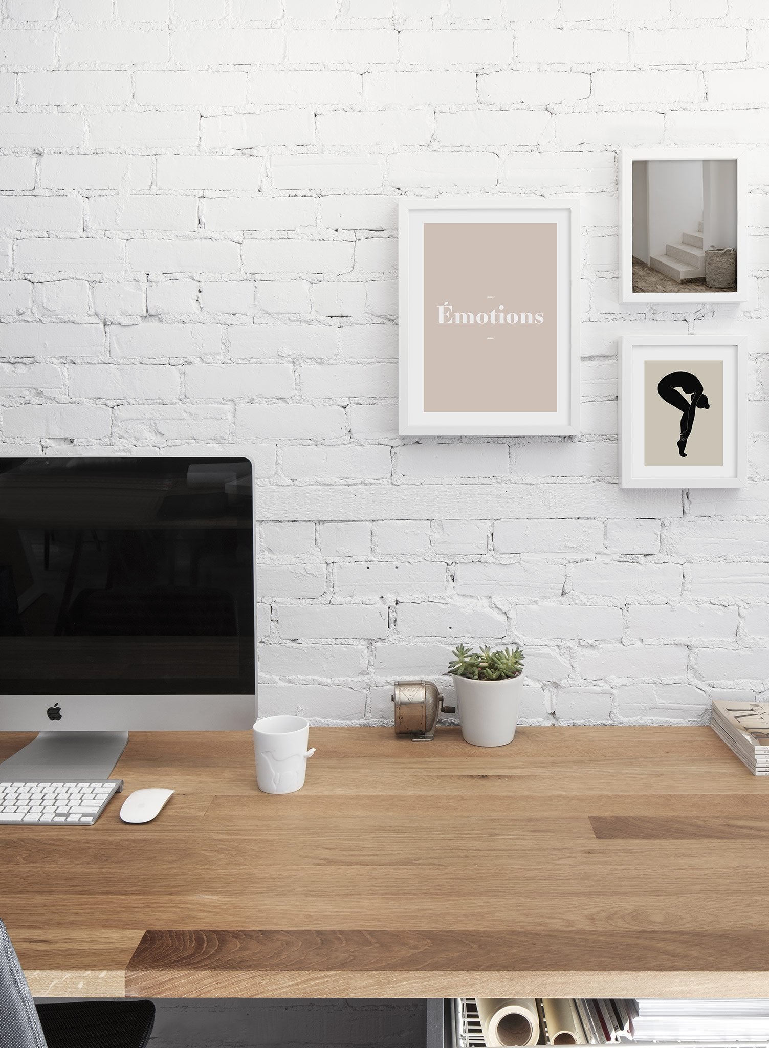 Scandinavian poster by Opposite Wall with beige and white colour graphic typography design of Emotions - Office Desk - Gallery Trio
