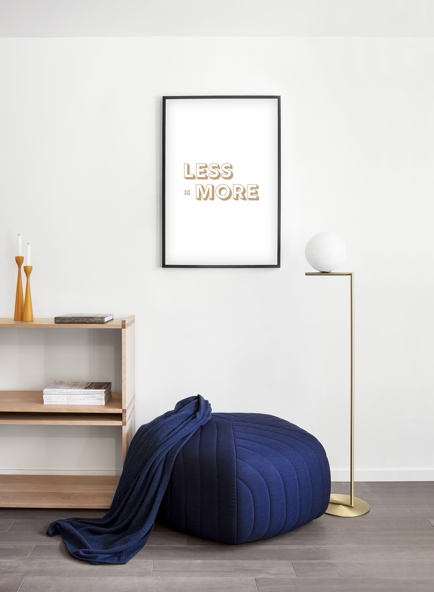 Scandinavian poster by Opposite Wall with beige and white graphic typography design of Less is More - Entryway