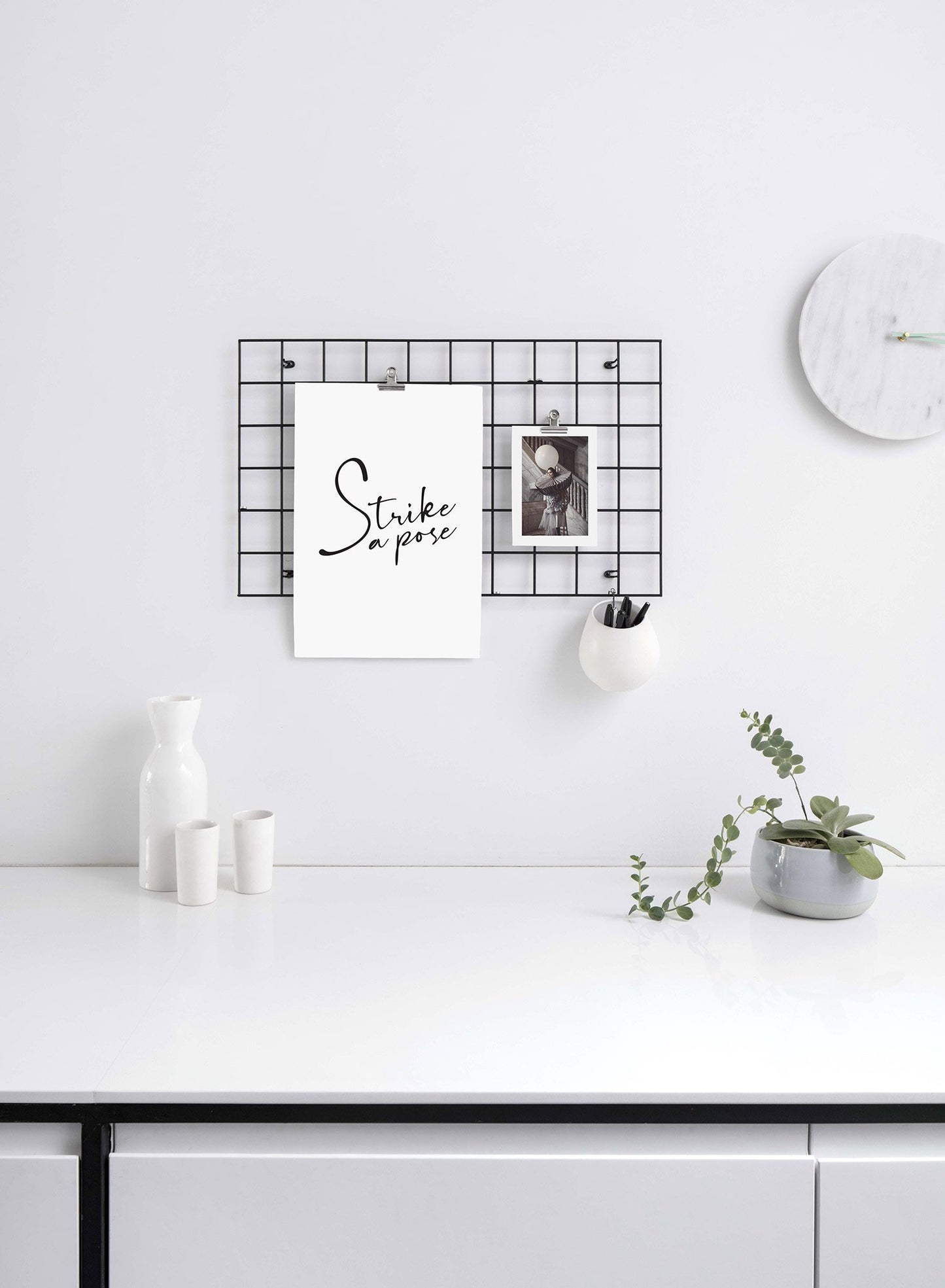 Scandinavian poster by Opposite Wall with black and white graphic typography design of Strike A Pose - Office Desk - Duo