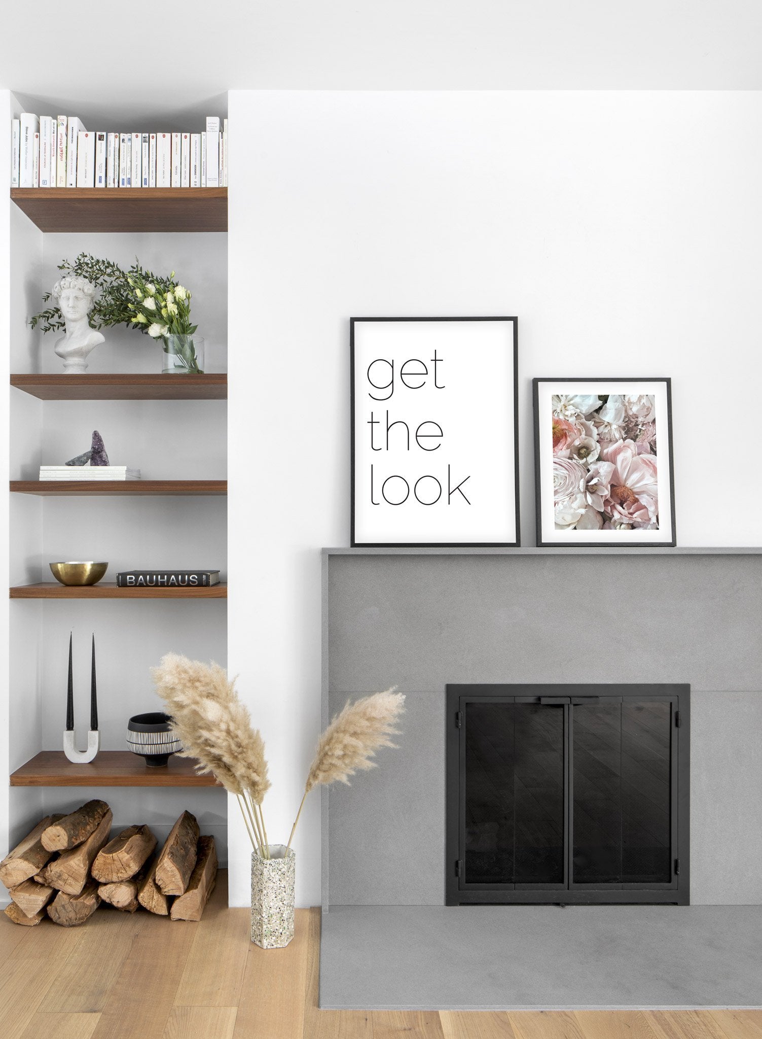 Scandinavian poster by Opposite Wall with black and white graphic typography design of Get The Look - Living Room - Duo