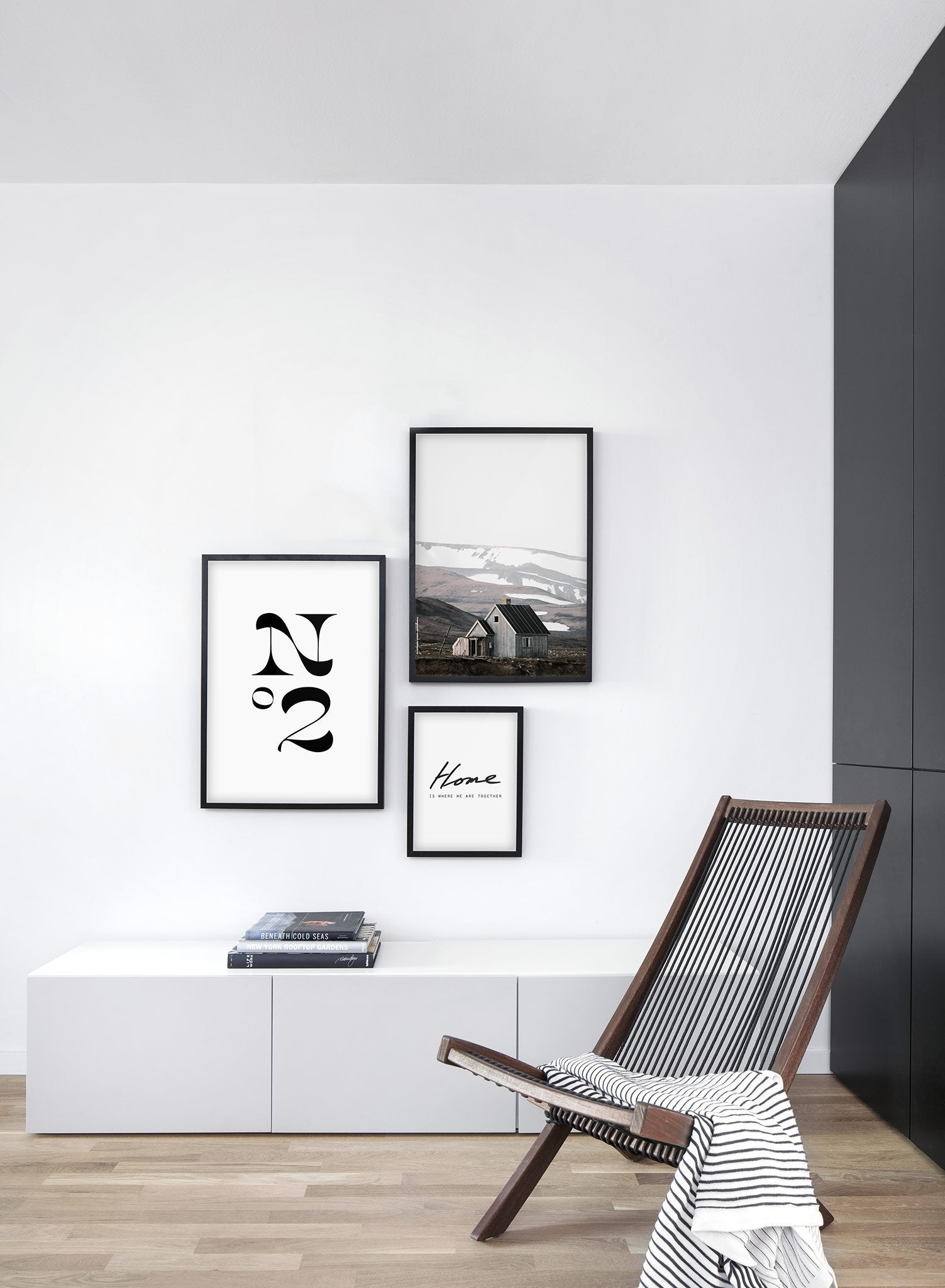 Scandinavian poster by Opposite Wall with black and white graphic typography design of retro numero dos - Living Room - Trio