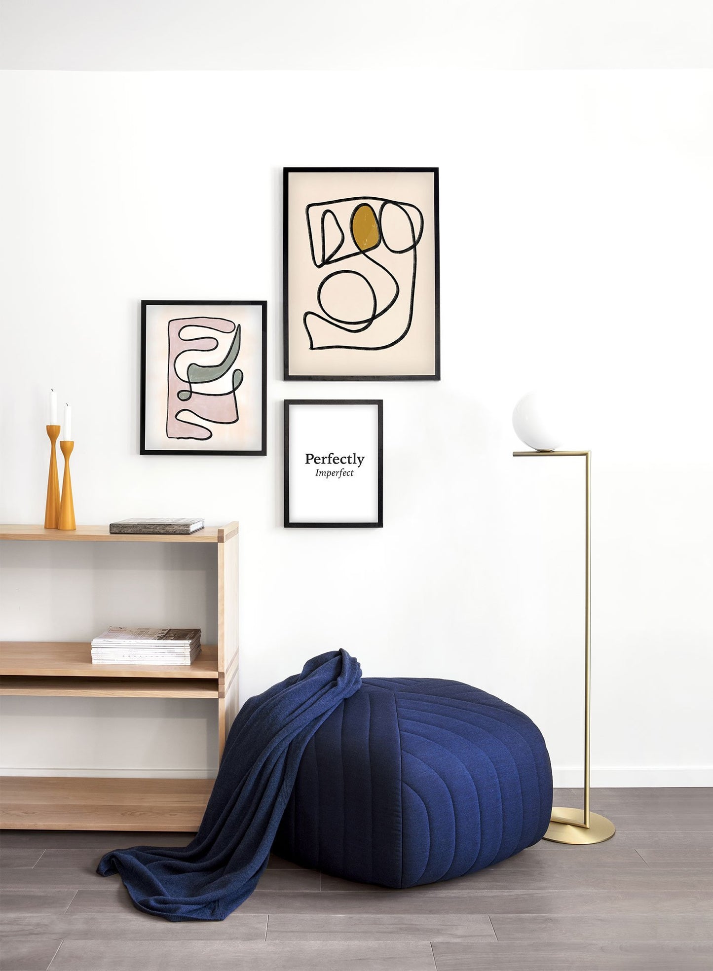 Modern minimalist poster by Opposite Wall with abstract design poster of Contortionist by Toffie Affichiste - Gallery Wall Trio - Entryway