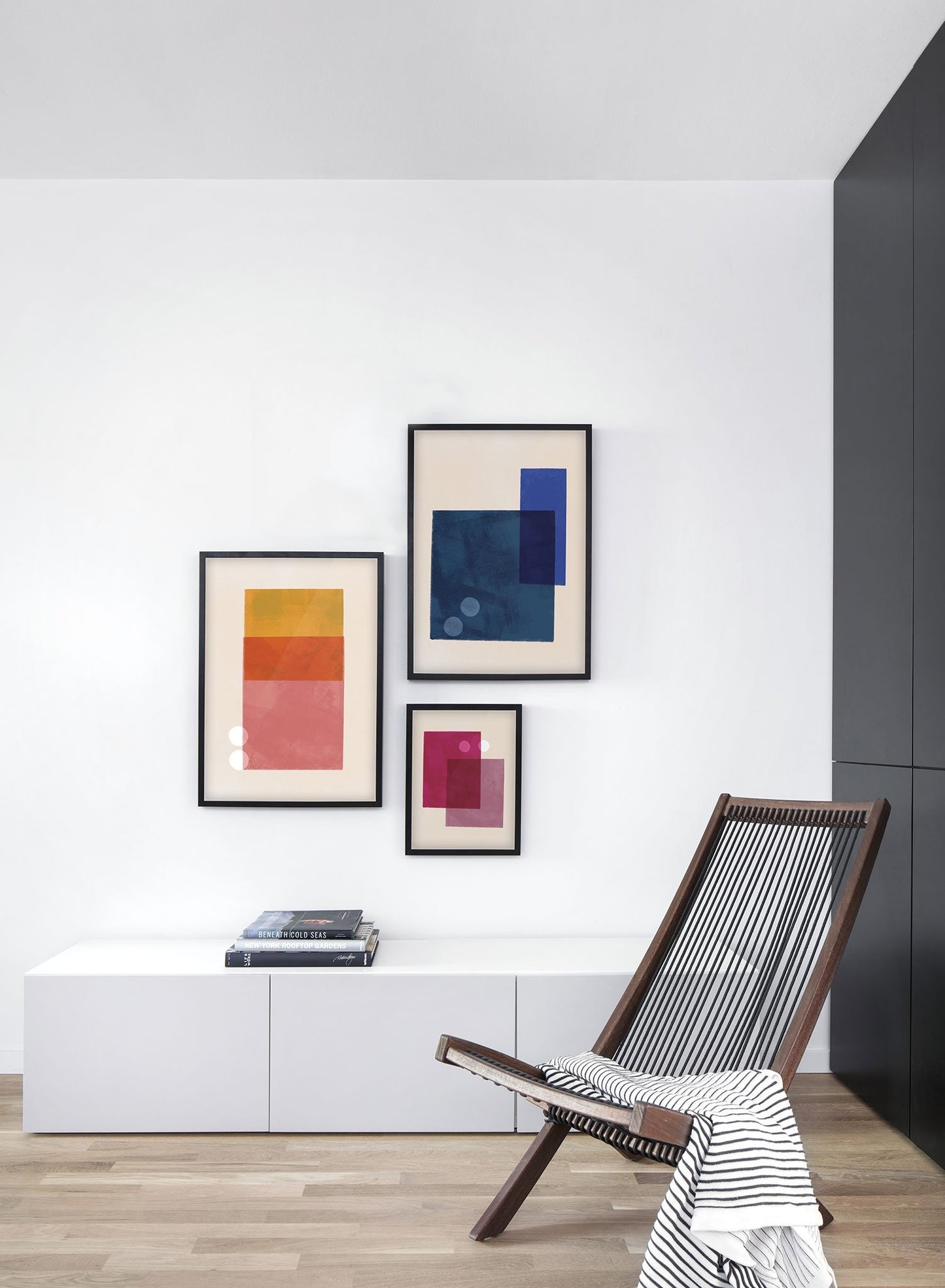 Modern minimalist poster by Opposite Wall with abstract design of Trapped by Toffie Affichiste - Gallery Wall Trio - Living Room