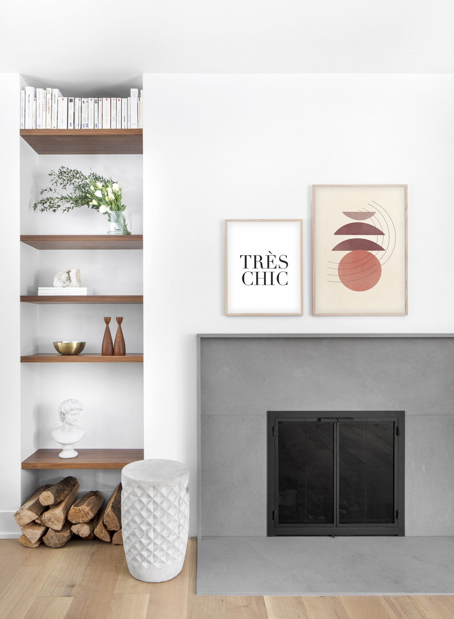Modern minimalist poster by Opposite Wall with abstract design of Symphony by Toffie Affichiste - Gallery Wall Duo - Living Room Fireplace