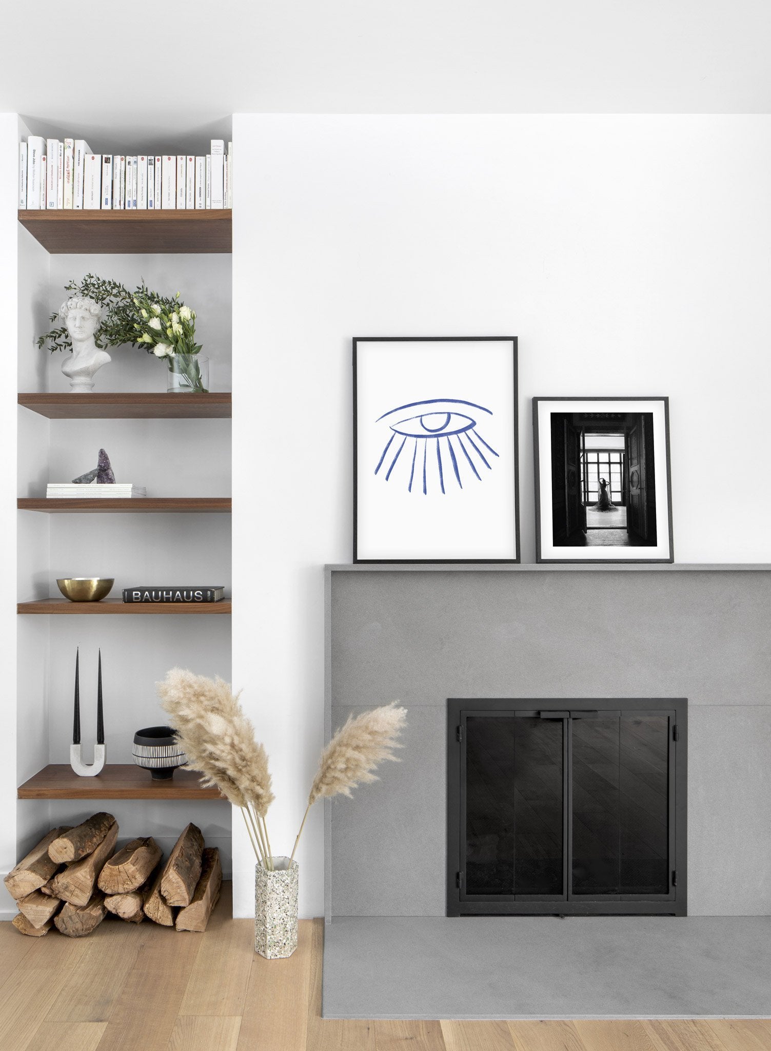 Modern minimalist poster by Opposite Wall with abstract design of The Upside Down by Toffie Affichiste - Gallery Wall Duo - Living Room Fireplace