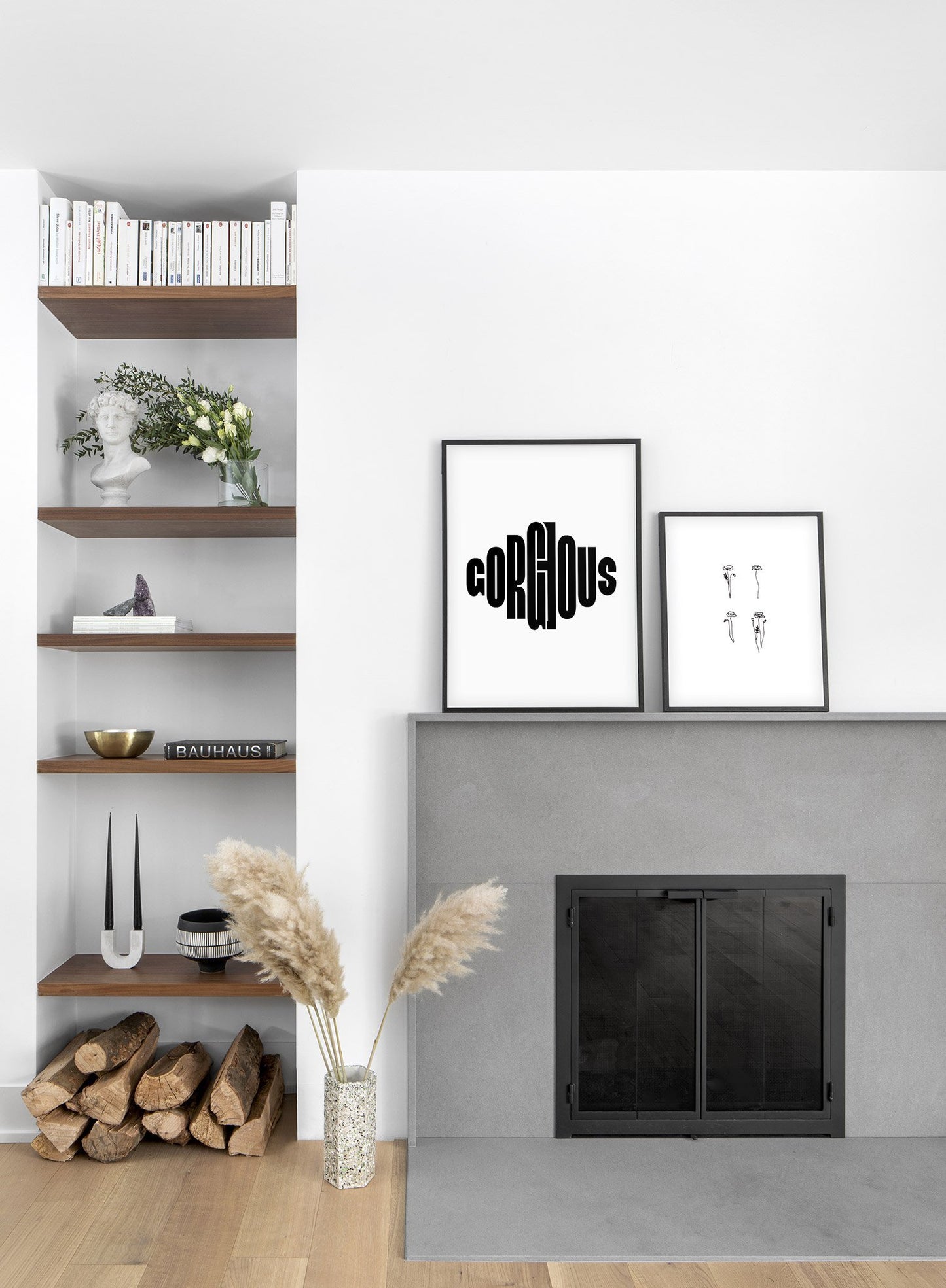Modern minimalist poster by Opposite Wall with abstract line art illustration of Together and Alone - Gallery Wall Duo - Living Room