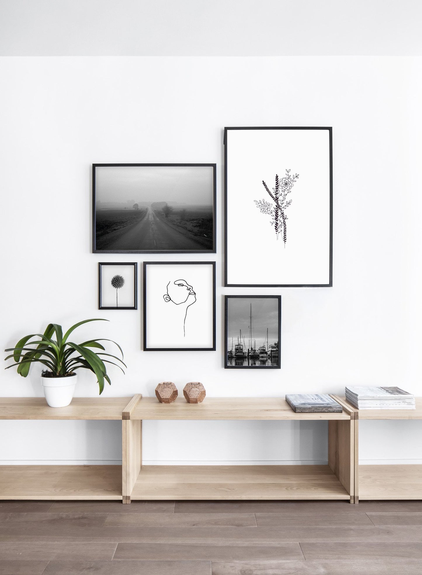 Modern minimalist poster by Opposite Wall with abstract line art illustration of Arrangement - Gallery Wall - Entryway