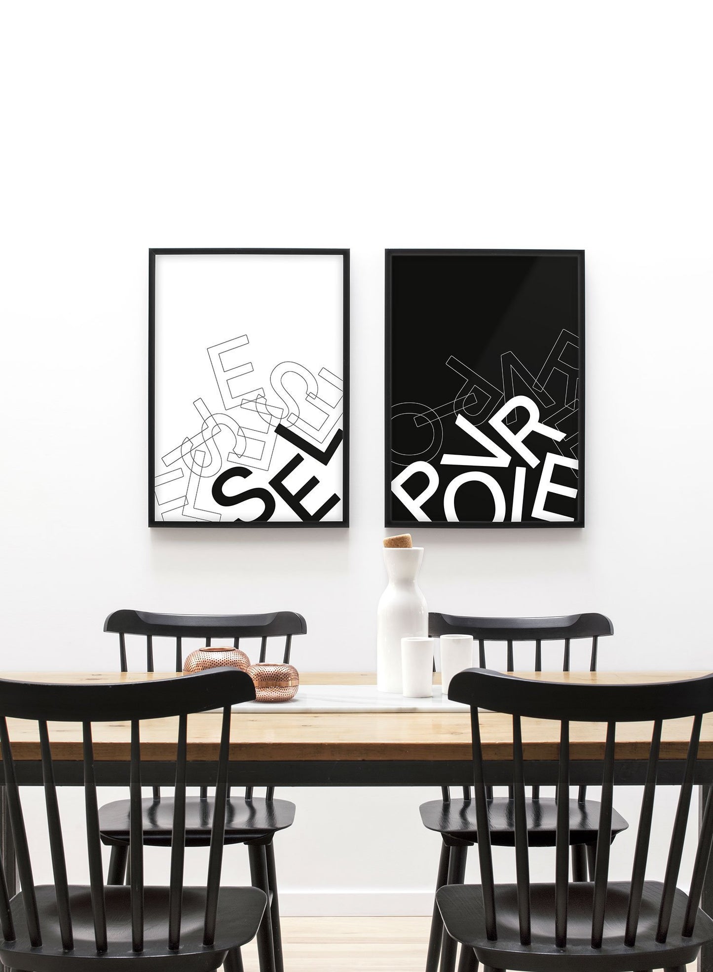 Modern minimalist poster by Opposite Wall with black and white typography of Sel - duo - dining room