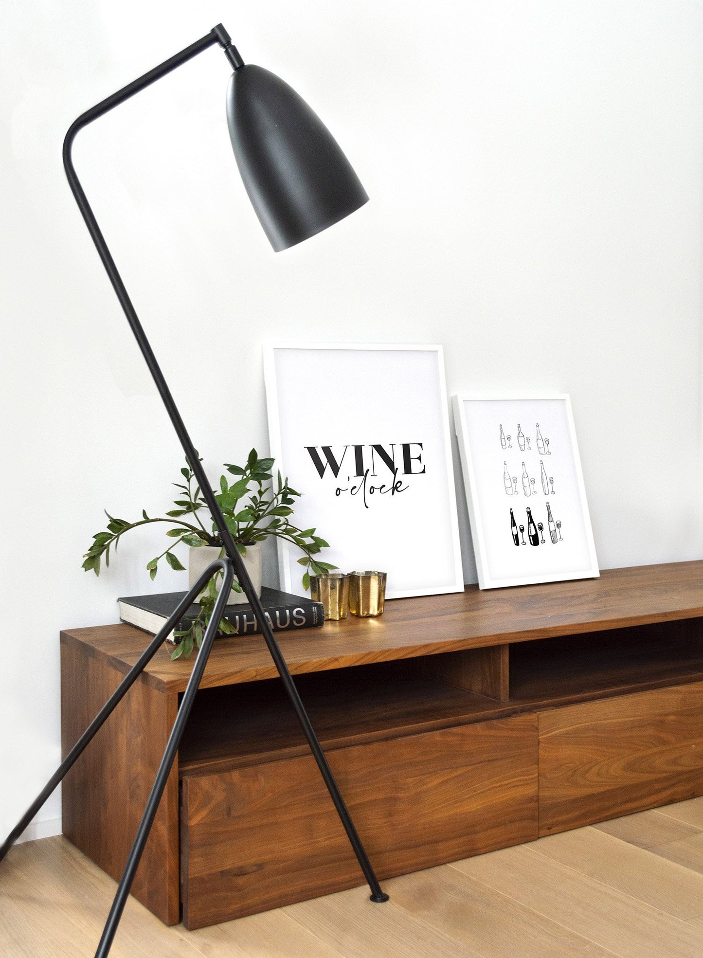 Modern minimalist poster by Opposite Wall with black and white illustration of Vino - duo - living room