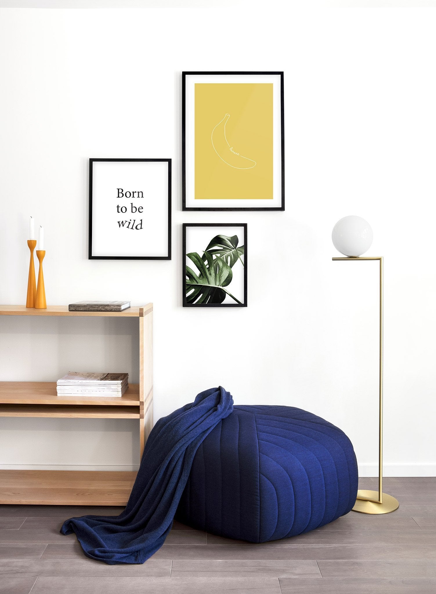 Modern minimalist poster by Opposite Wall with banana line art illustration - trio - living room