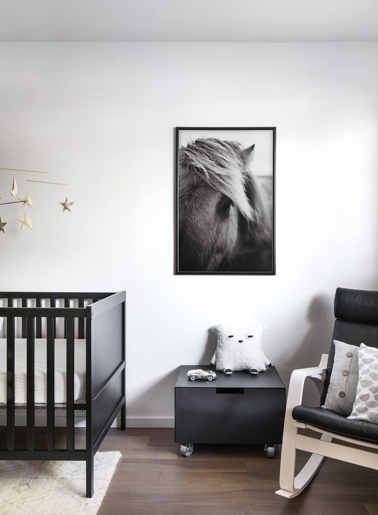 Modern minimalist poster by Opposite Wall with black and white photography of horse - Lifestyle - Kids Bedroom