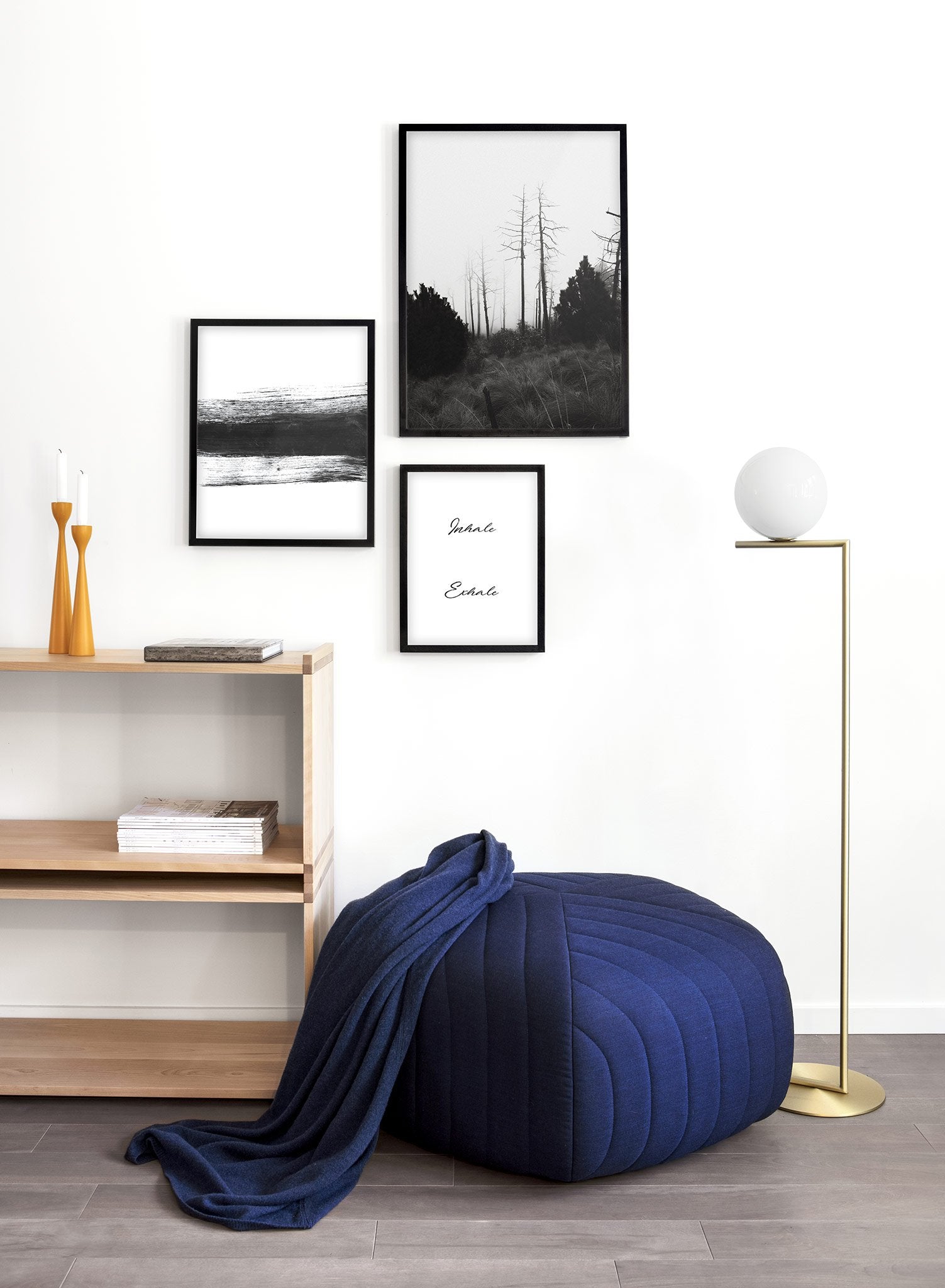 Modern minimalist black and white photography by Opposite Wall of Acatenango Volcano in Guatemala - Lifestyle Trio - Living Room