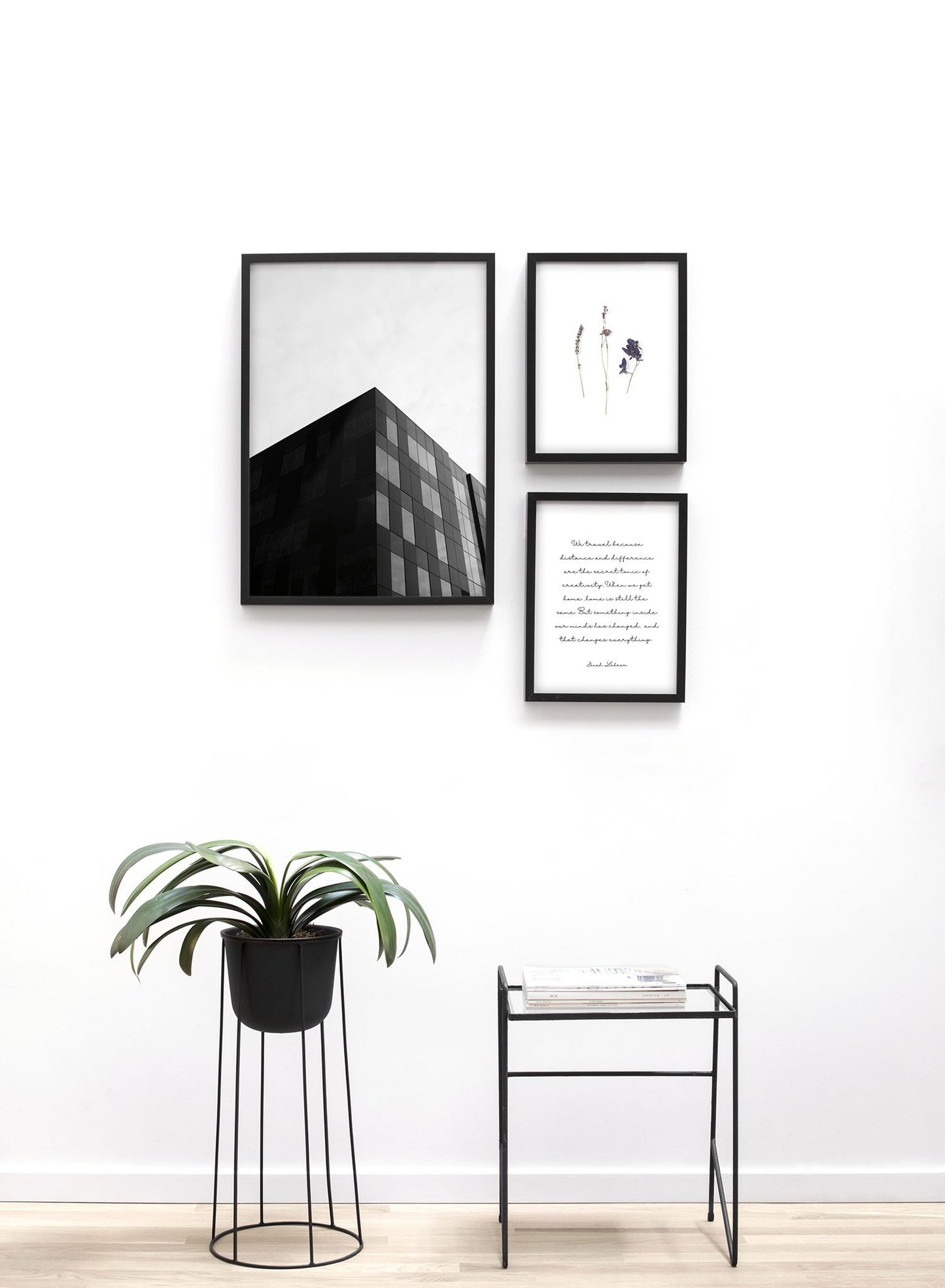 Modern minimalist poster by Opposite Wall with black and white architecture photography of office building - Lifestyle Trio - Entryway