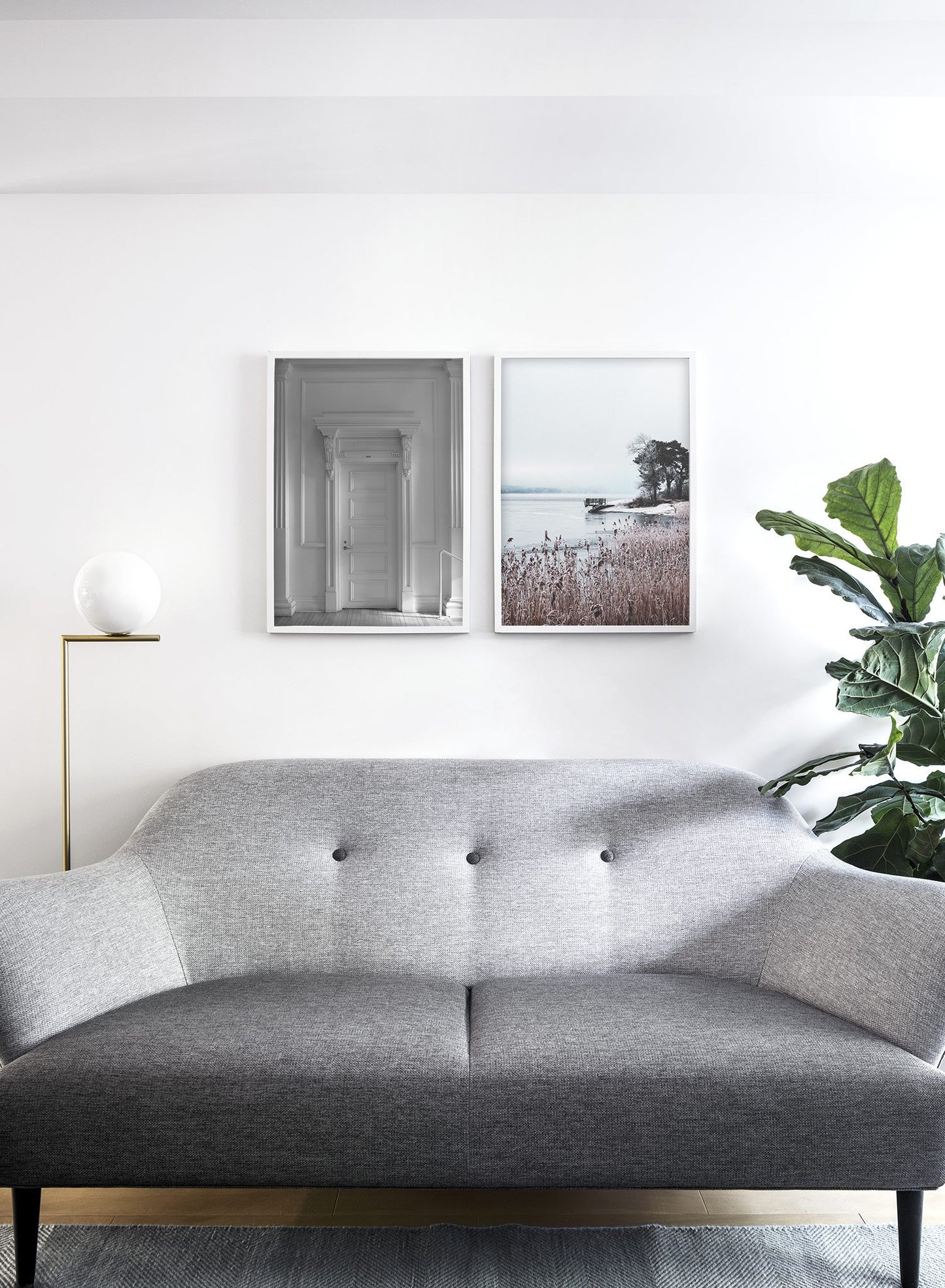Modern minimalist poster by Opposite Wall with black and white photography of door - Lifestyle Duo - Living Room