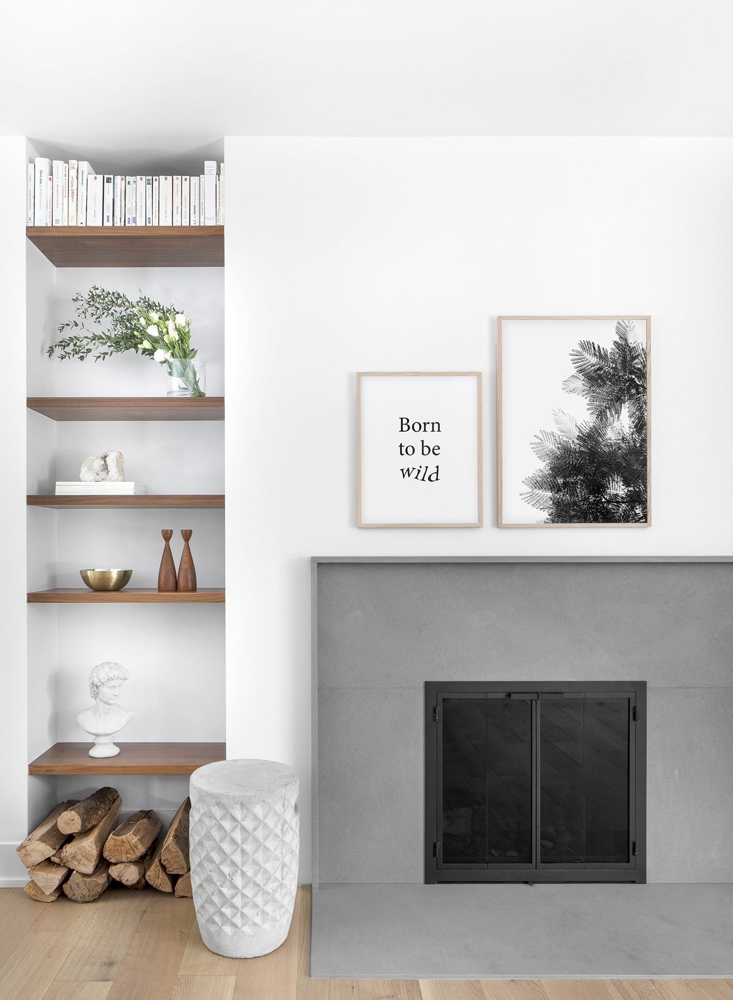 Modern minimalist poster by Opposite Wall with black and white photography of pine tree - Lifestyle Duo - Living Room