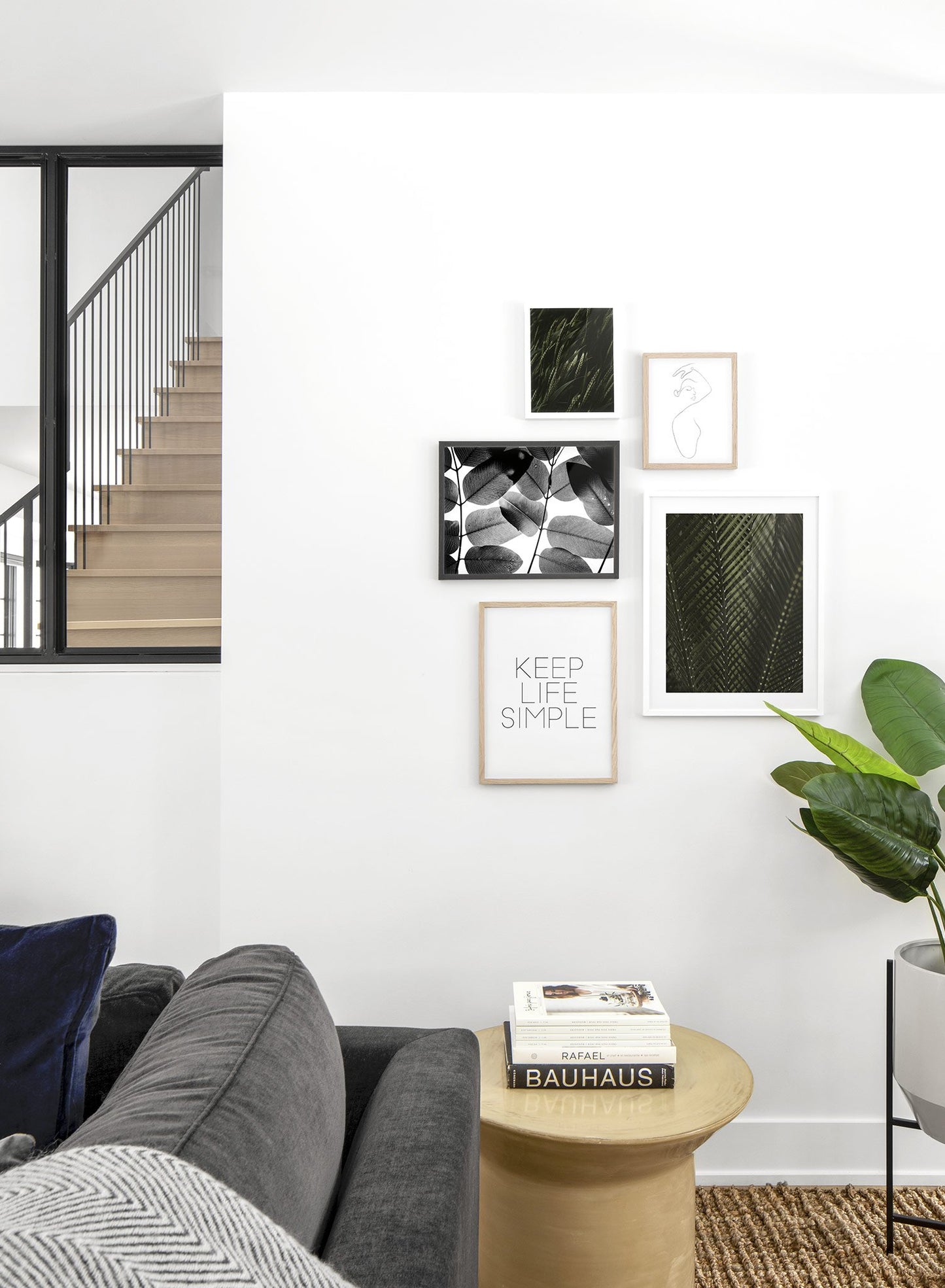 Modern minimalist poster by Opposite Wall with black and white close-up of leaves - Lifestyle Gallery - Living Room