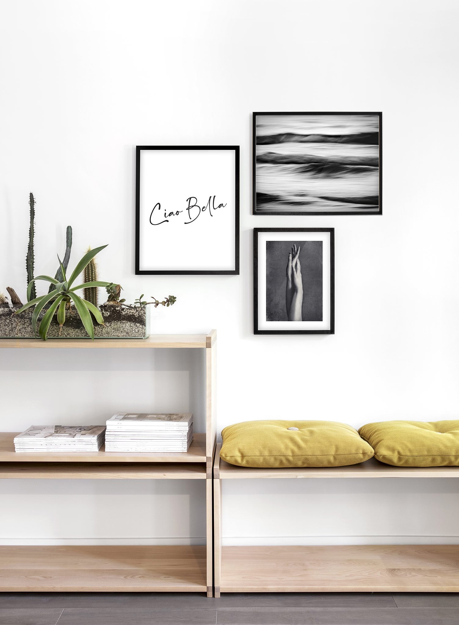 Modern minimalist poster by Opposite Wall with black and white photography of ocean waves - Lifestyle Trio - Entryway