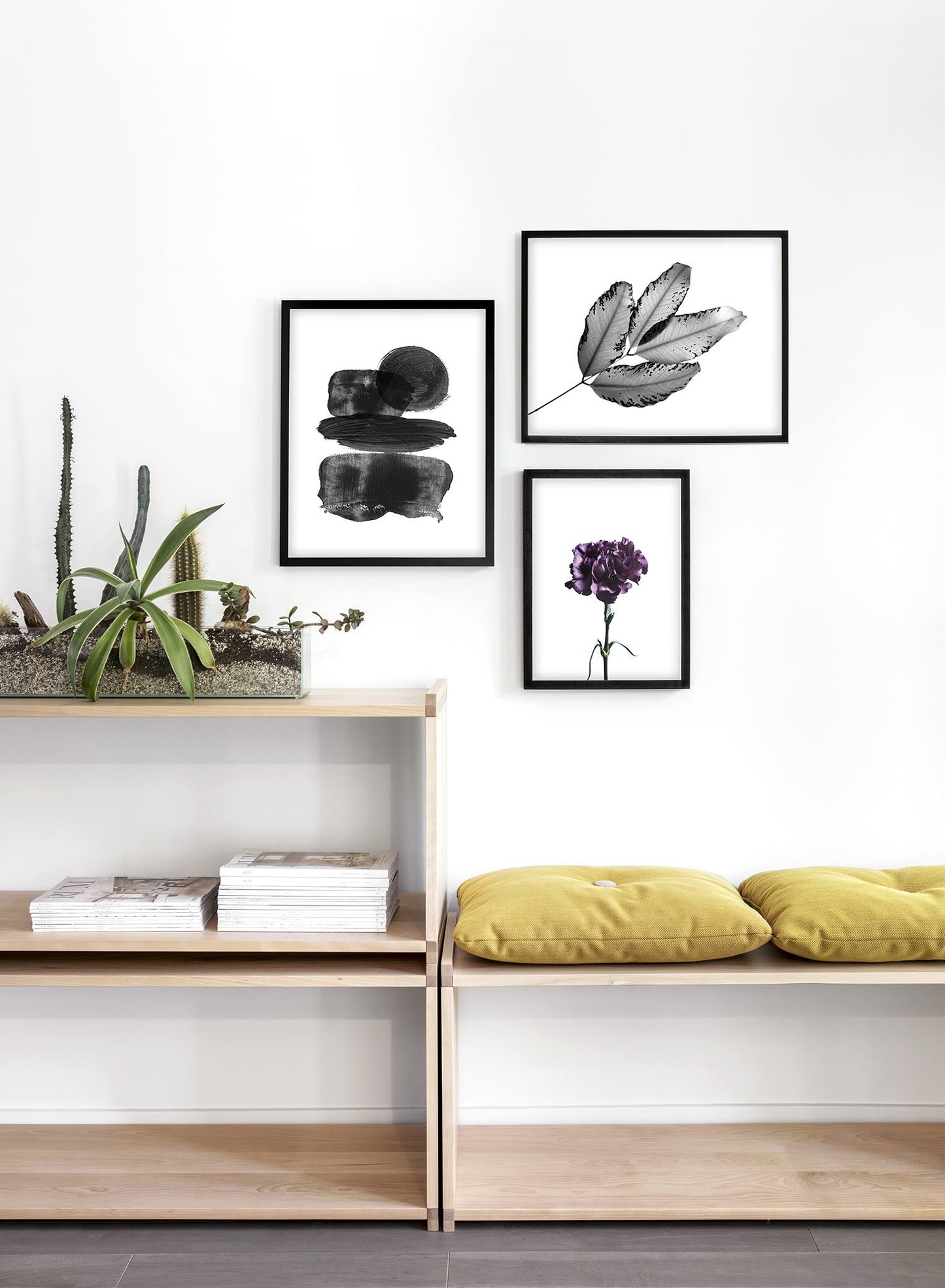Modern minimalist photography by Opposite Wall with black and white close-up of leaf - Lifestyle Trio - Living Room
