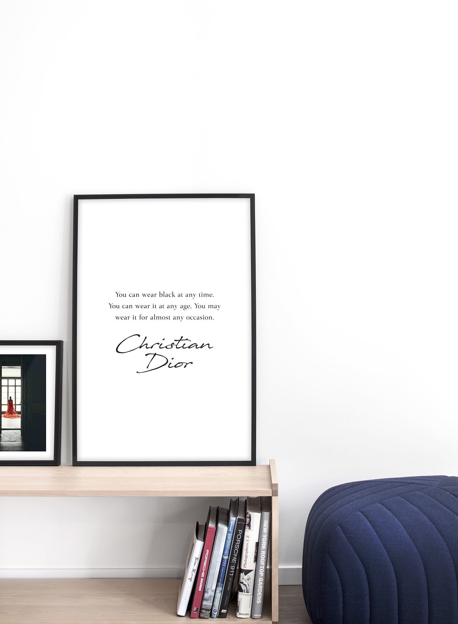 Modern minimalist poster by Opposite Wall with typography of Christian Dior quote - Lifestyle Duo - Living Room