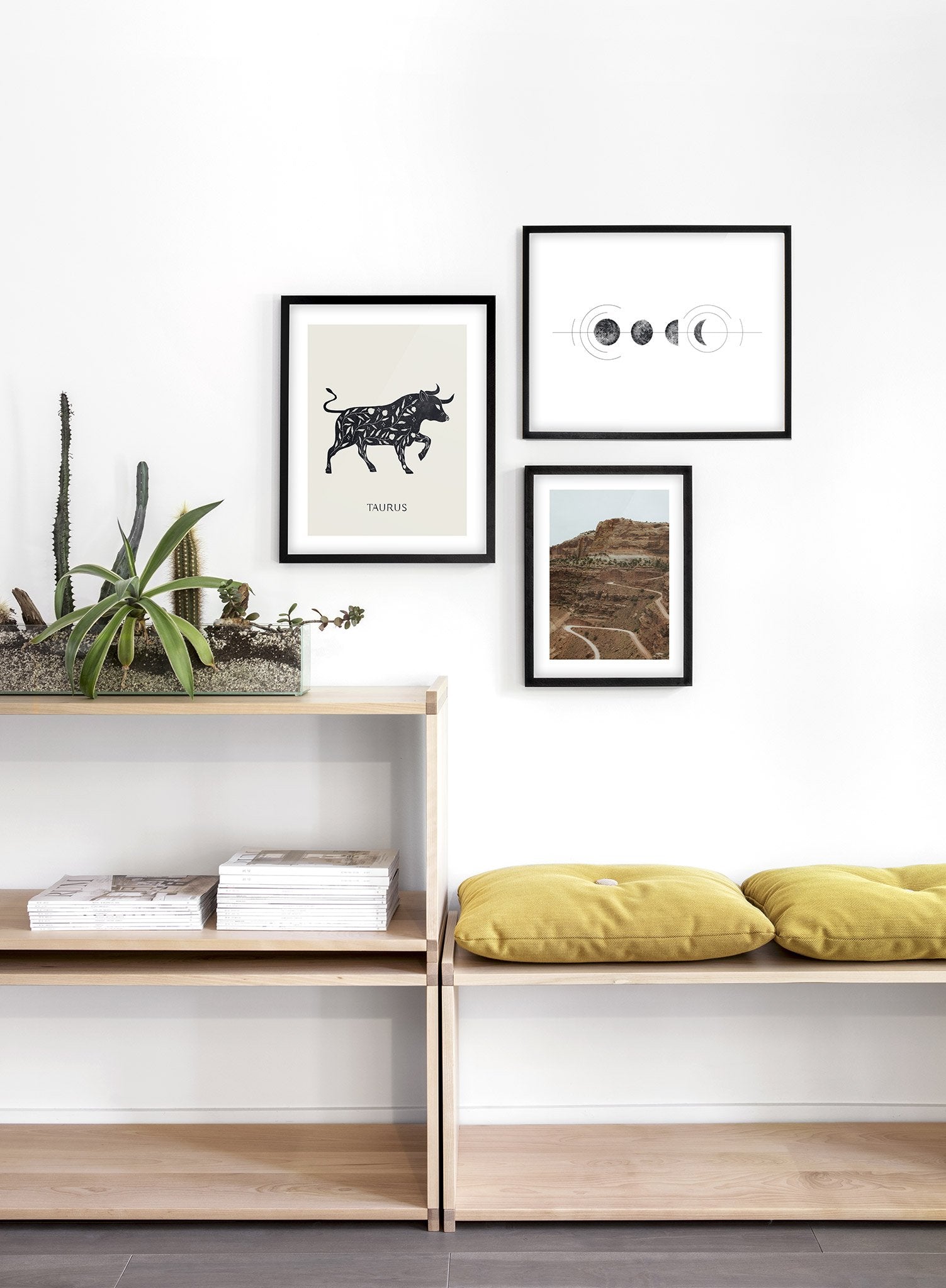 Celestial illustration poster by Opposite Wall with geometric Lunar Cycle - Lifestyle Trio - Living Room