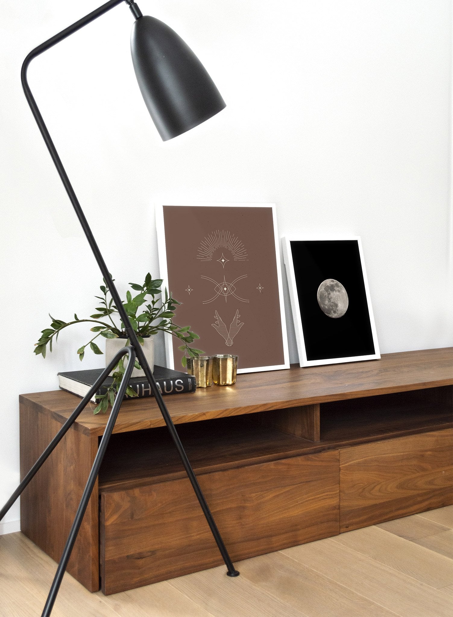 Celestial photography poster by Opposite Wall with bright moon Luna - Lifestyle Duo - Living Room