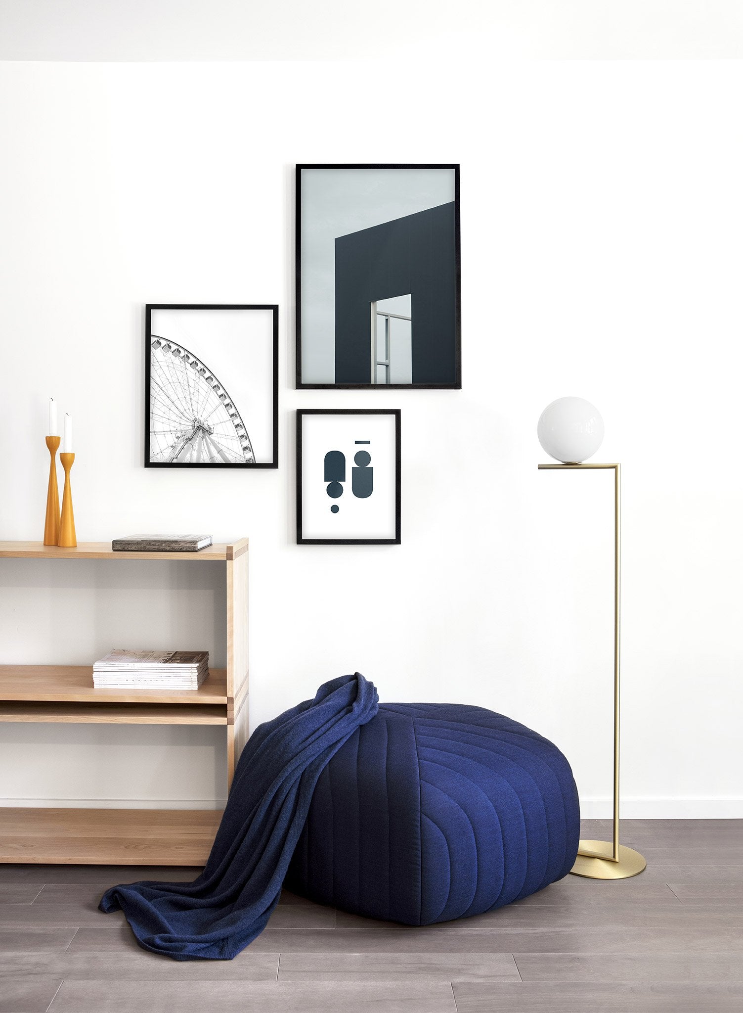Modern minimalist poster by Opposite Wall with photography of blue building window - Lifestyle Trio - Living Room
