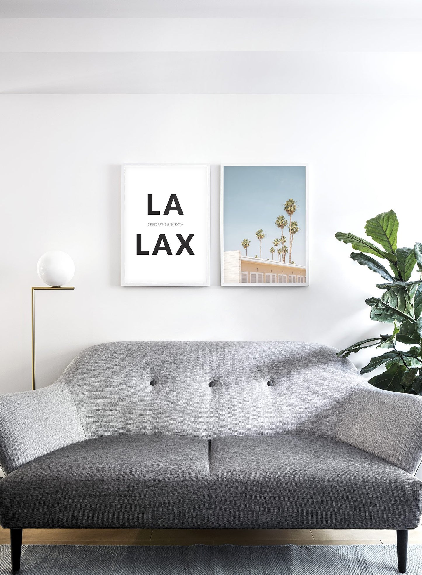 Modern minimalist poster by Opposite Wall with photography of palm trees and building - Lifestyle Duo - Living Room
