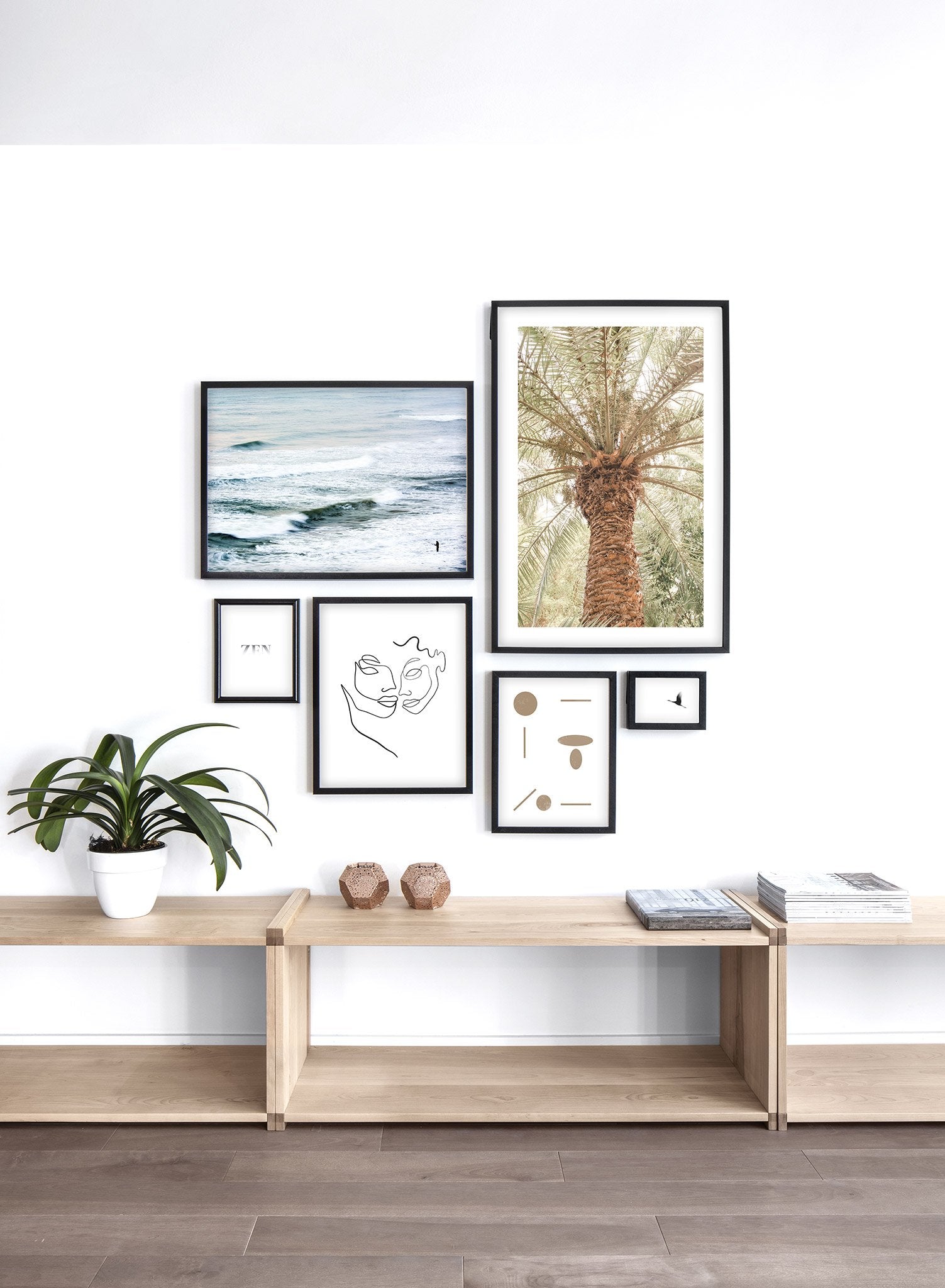 Modern minimalist landscape photography poster by Opposite Wall with blue ocean waves - Lifestyle Gallery - Living Room