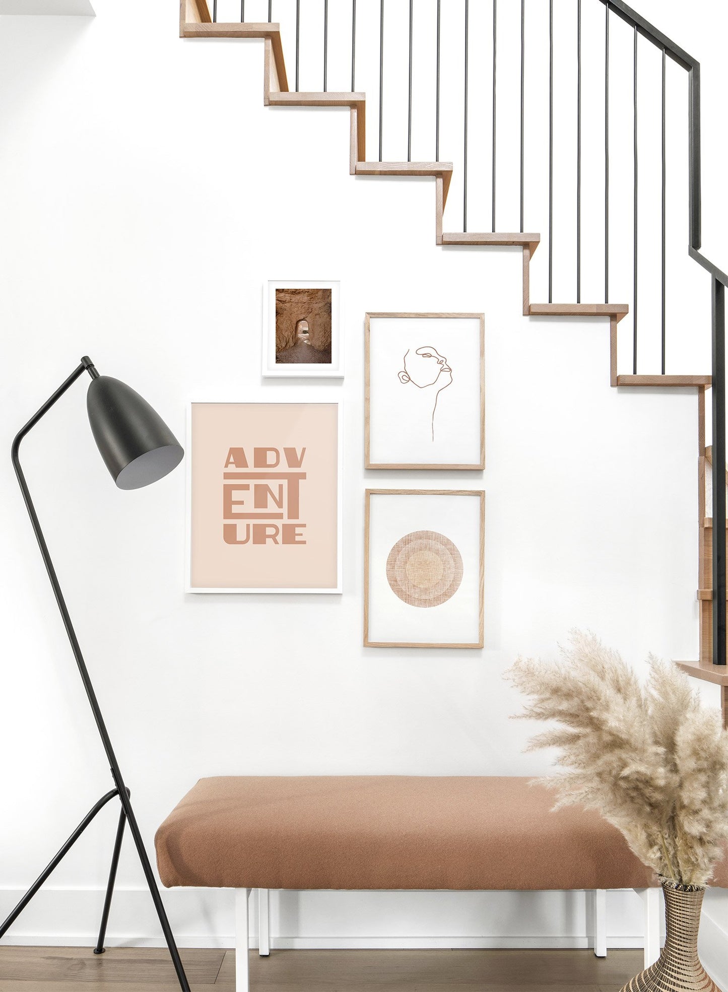 Modern minimalist orange typography poster by Opposite Wall with Adventure quote - Lifestyle Gallery - Entryway