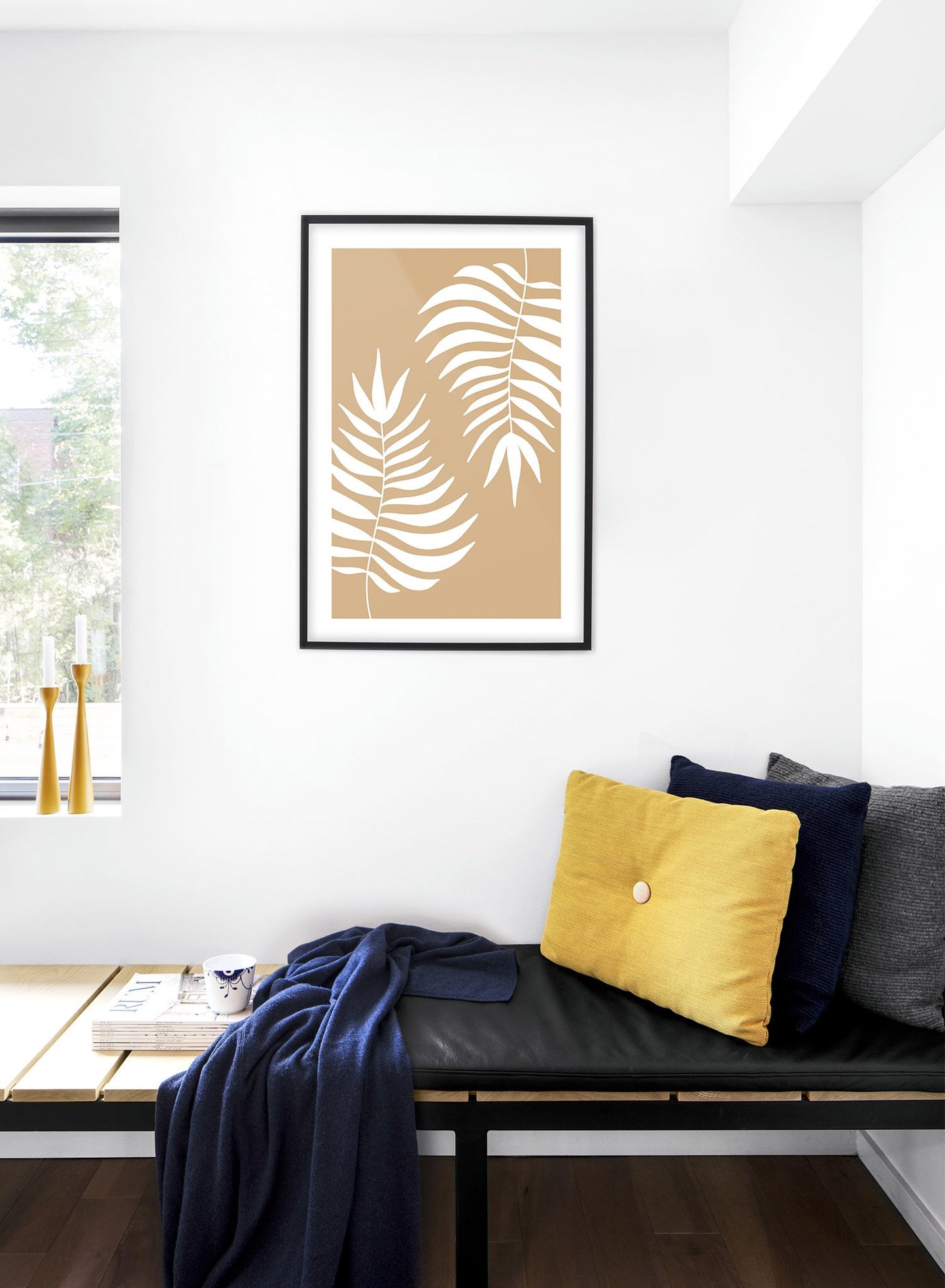 Modern minimalist illustration poster by Opposite Wall with leaves in beige - Lifestyle - Bedroom