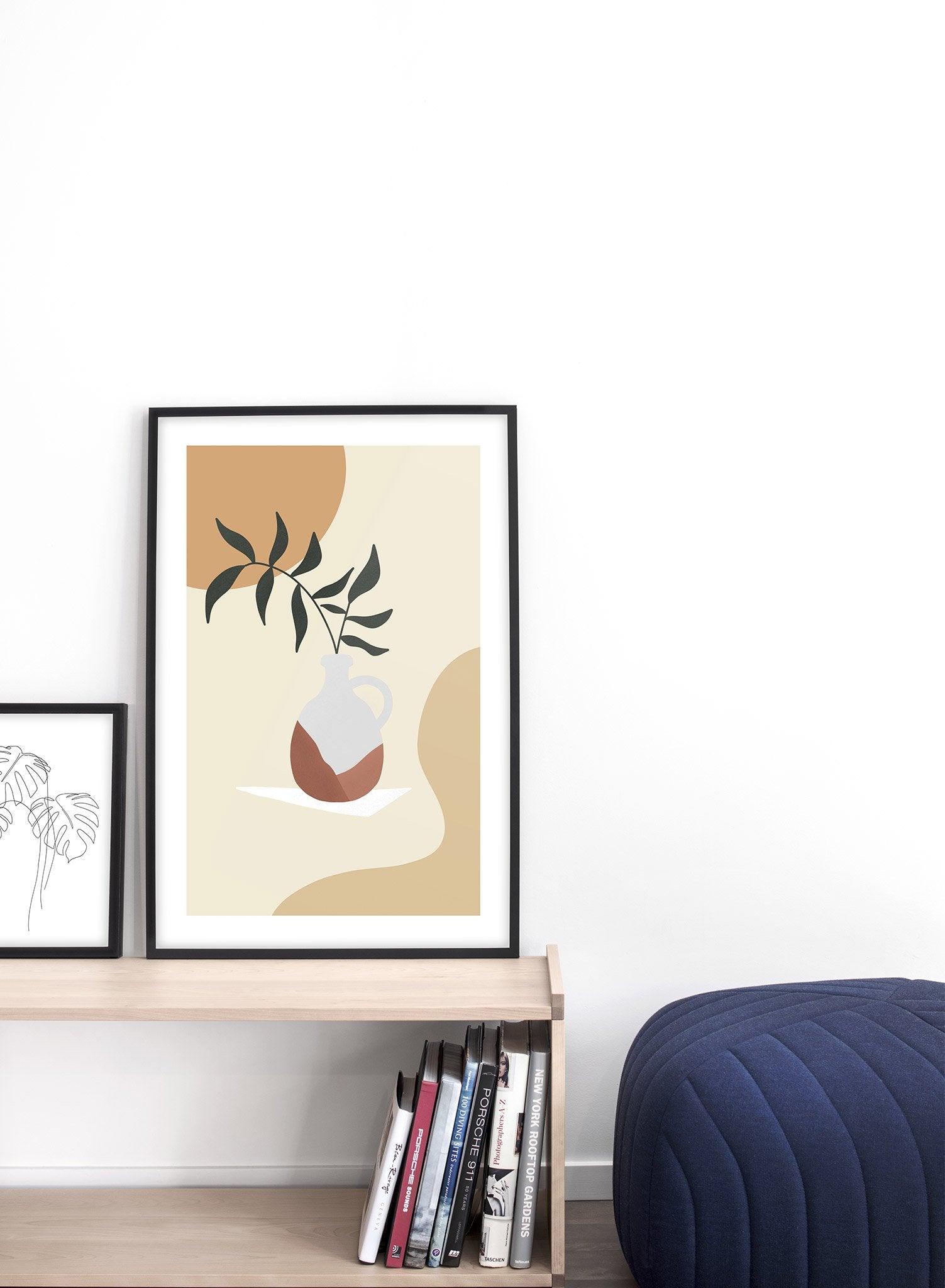Mid-century modern illustration poster by Opposite Wall with leaves in vase - Lifestyle Duo - Living Room