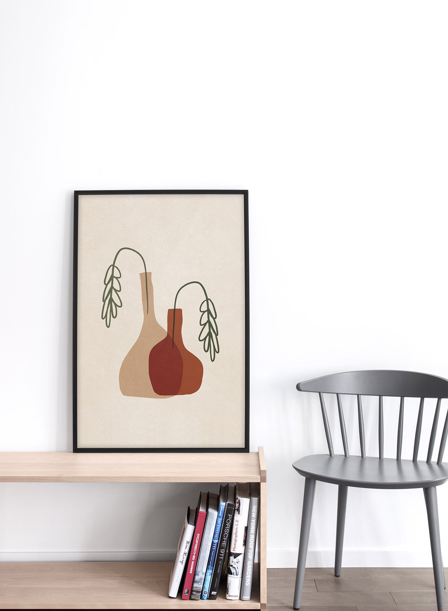Modern minimalist illustration poster by Opposite Wall with vases and wilted leaves - Lifestyle - Living Room