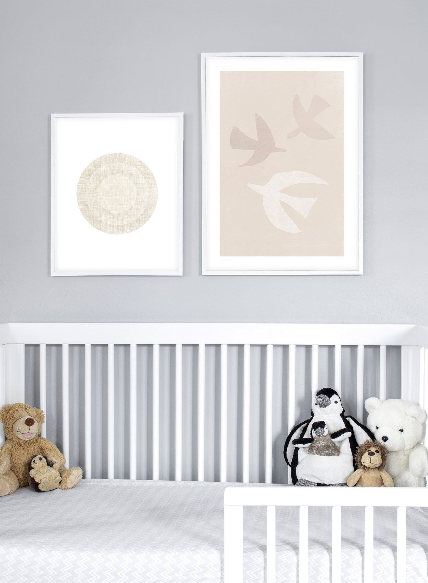 Modern minimalist illustration poster by Opposite Wall with trio of pastel birds - Lifestyle Duo - Kids Bedroom