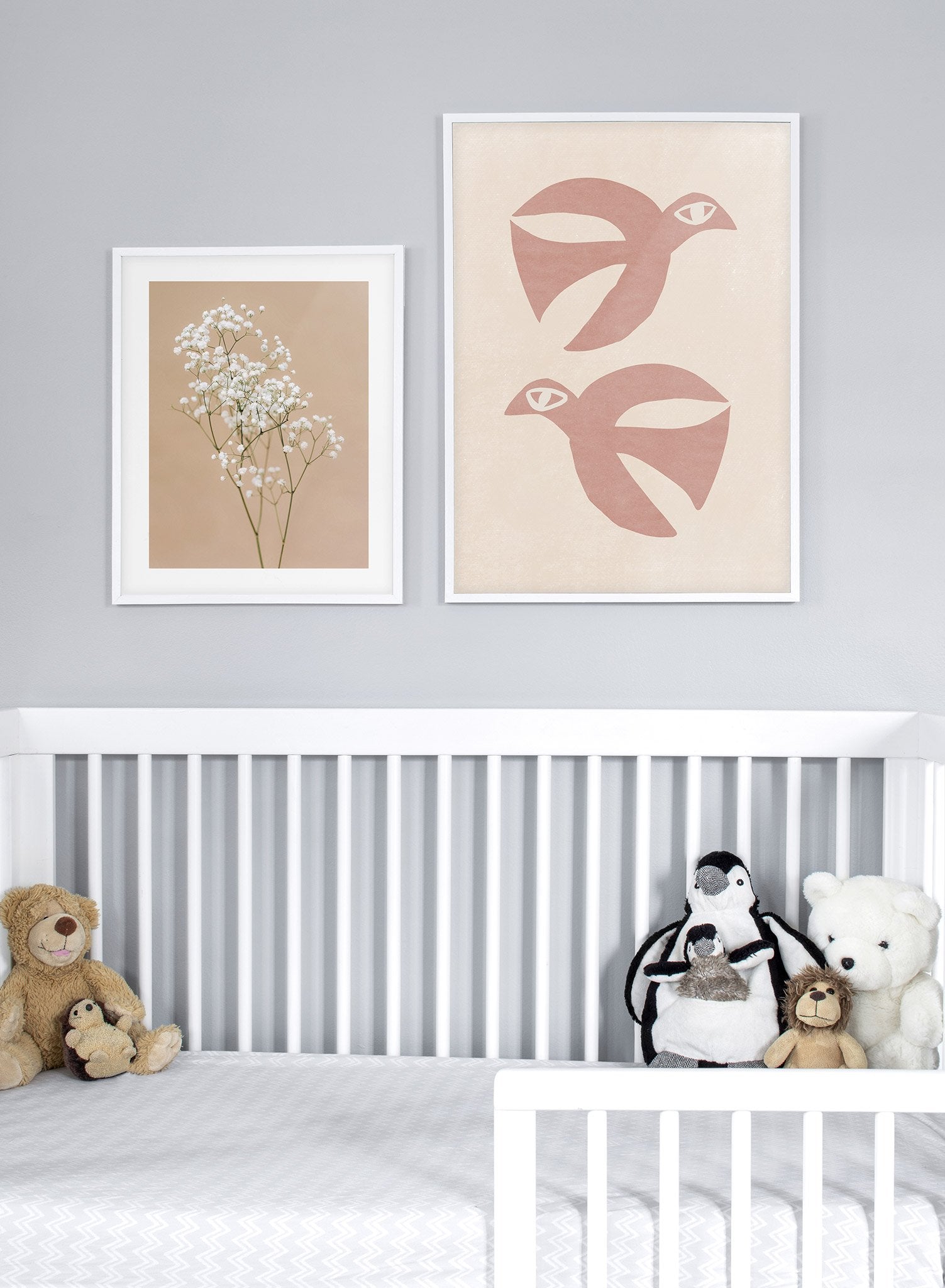 Modern minimalist illustration poster by Opposite Wall with pink birds - Kids Bedroom